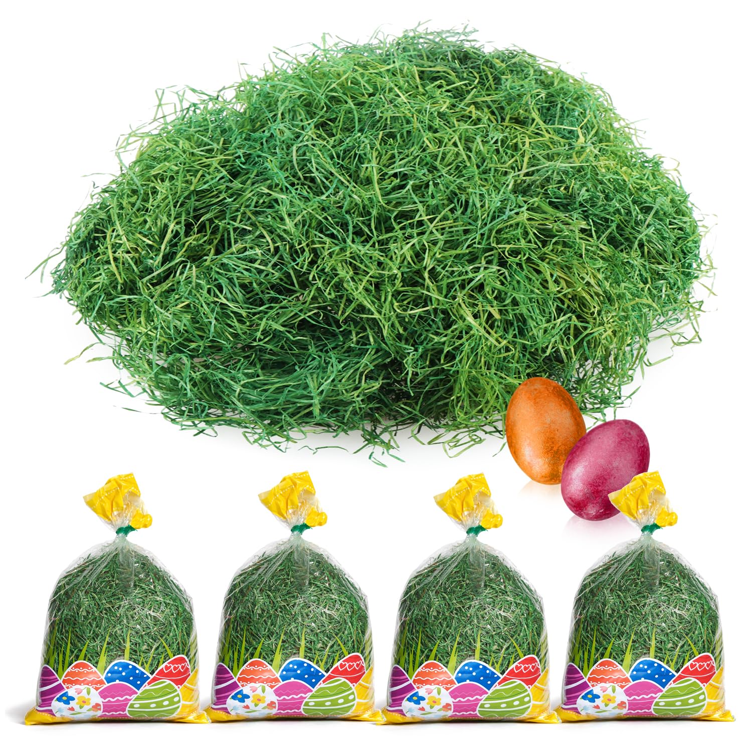 com-four® Ostergras in Grün (Set5) – 240 g Holzwolle für Osternester