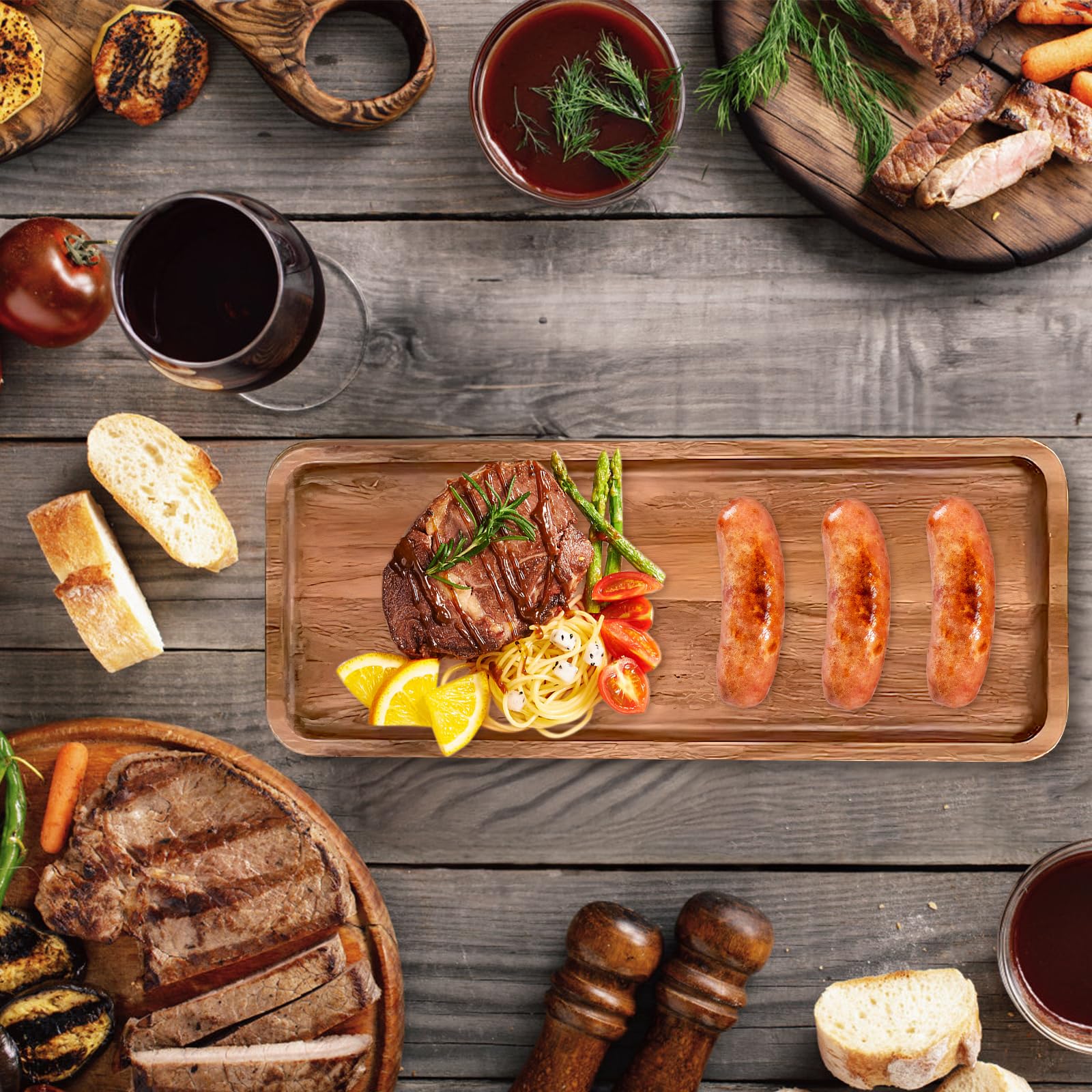 Lot de 10 Plateaux de Service en Bois d’Acacia, Planches Apéritives 28x10cm | Planches à Charcuterie avec Rebords Surélevés pour Apéritif, Tapas, Fromage, Café, Buffet, Mariage et Décoration