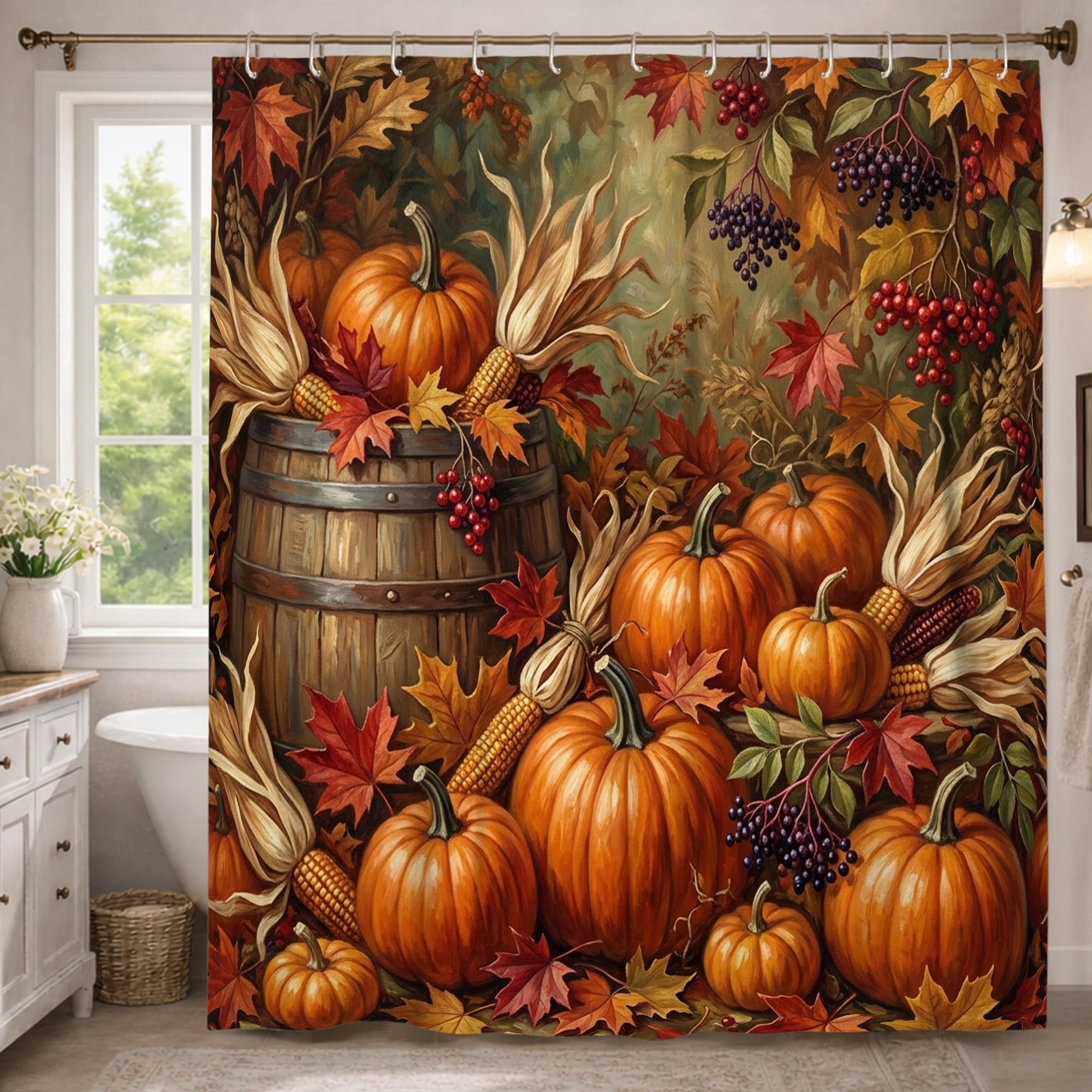 Rideau de douche en tissu imperméable motif citrouille d'automne
