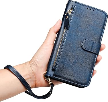 Ymyhyuxi Leather Flip Cases for Sharp Aquos R2 Compact Case Business Cover Card Wallet Phone Bag Dual Layer Storage Compartment Covers (Navy Blue)