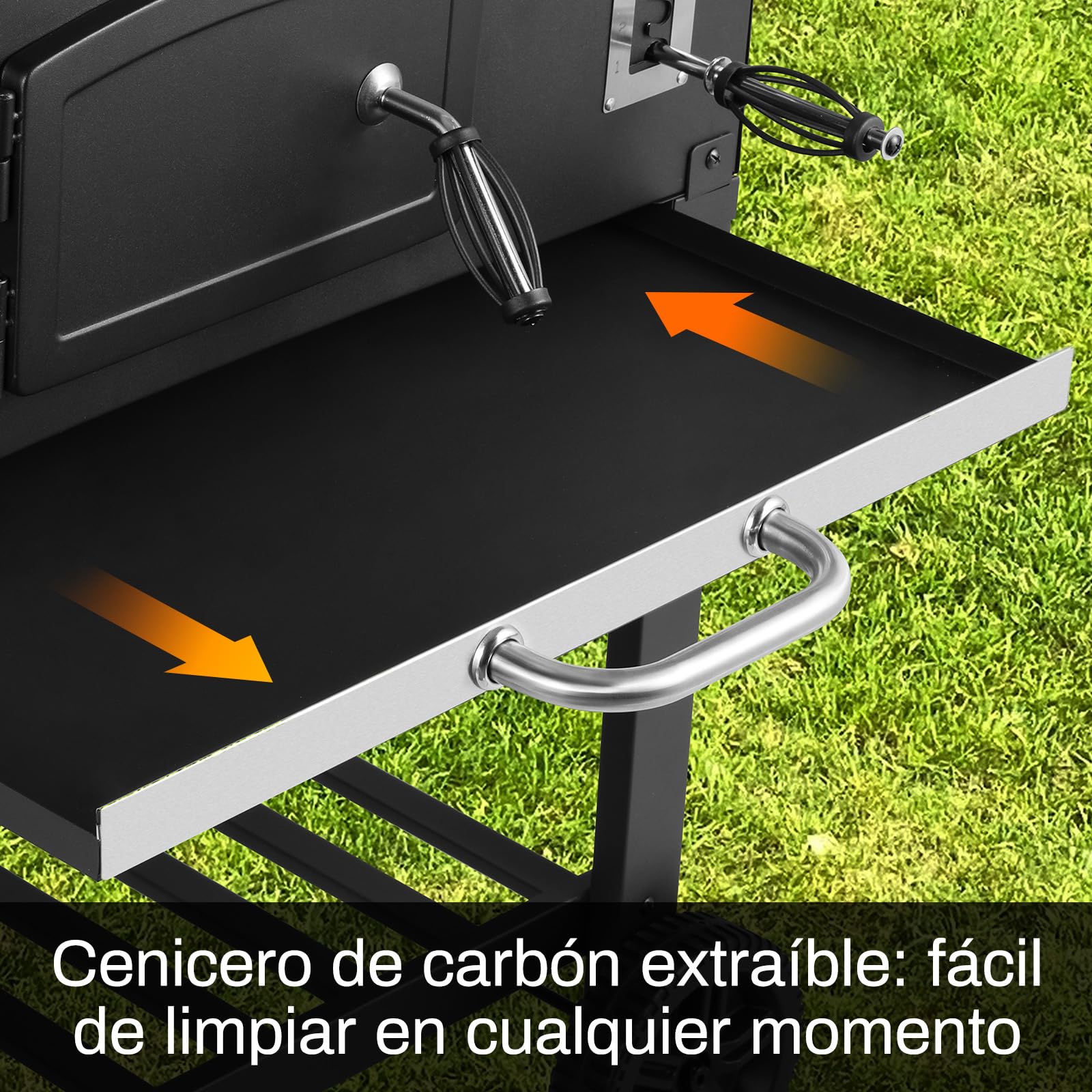 LIFERUN Barbacoa de Carbon XXL, Parrilla de Carbón con Chimenea y Tapa, Parrilla con Carrito BBQ Smoker con Ruedas y Termómetro, Grande BBQ Carbon para Camping y Jardín