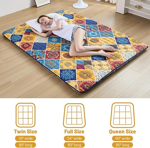 Miniatura 66 de Colchón japonés de suelo, colchón futón con bolsa de almacenamiento portátil, colchón enrollable grueso de tatami adecuado para campamento, Un negro