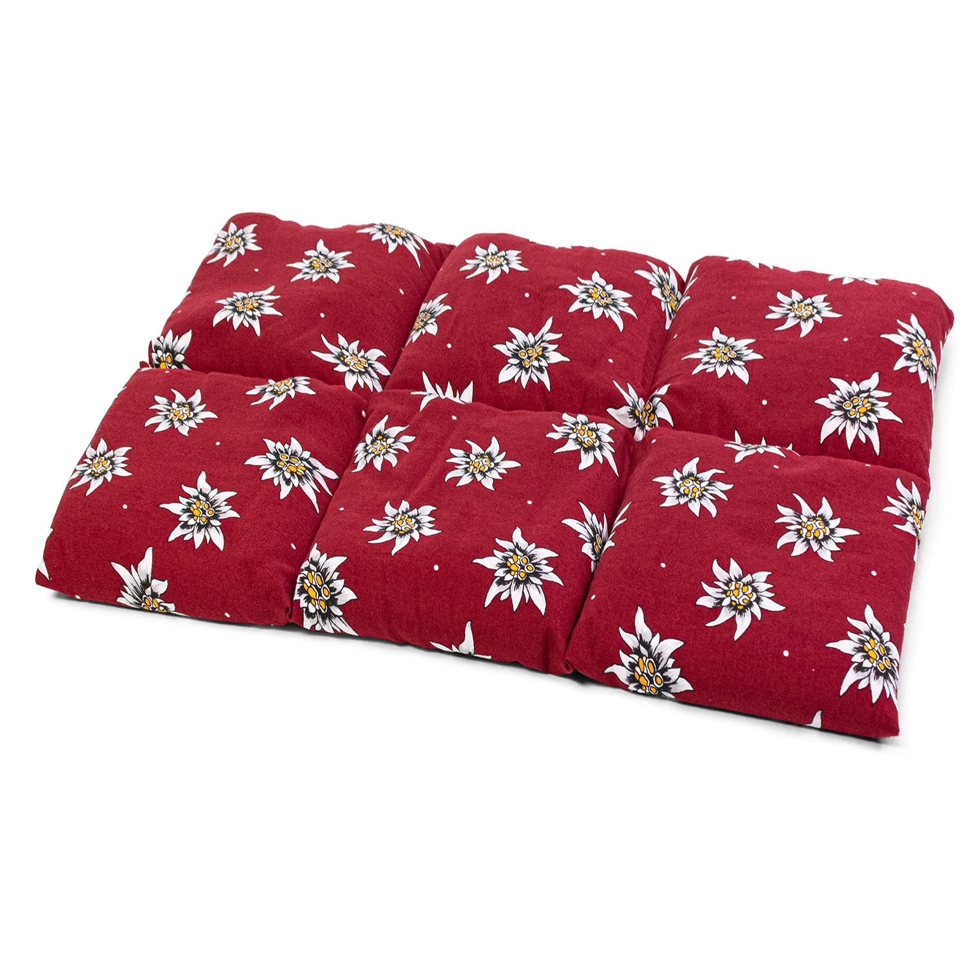 Coussin aux grains d'épeautre biologique 40x30 - Coussin chauffant pour le dos ... - Bouillotte sèche - Compresse chaude ou froide (6 compartiments; Design: fleurs d'edelweiss)