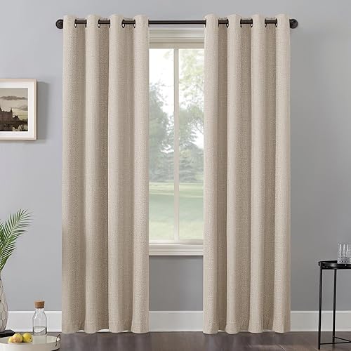Miniatura 8 de Timeles Cortinas 100% opacas para ventana, 84 pulgadas de largo, para sala de estar, cortinas de lino texturizado, cortina plisada con ojales