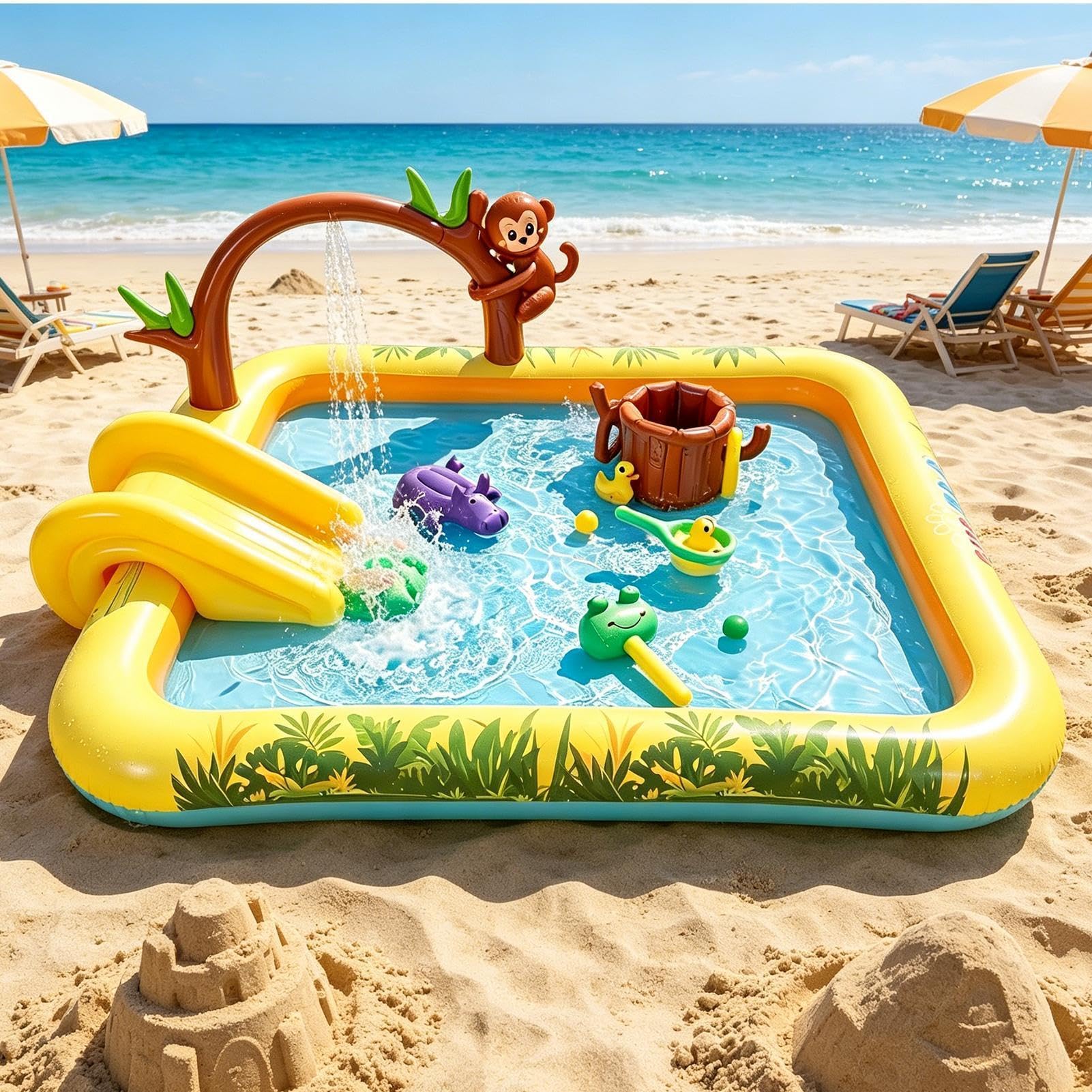 Aufblasbares Kinderbecken, Aufblasbares Niedliches Tierspielzeug Mit Rutsch | Kinderschwimmbecken Für Hinterhof, Außenbereich, Hof, Rasen, Terrasse, , Park, Urlaub, Außenbereich, Park, Stall, Dsch