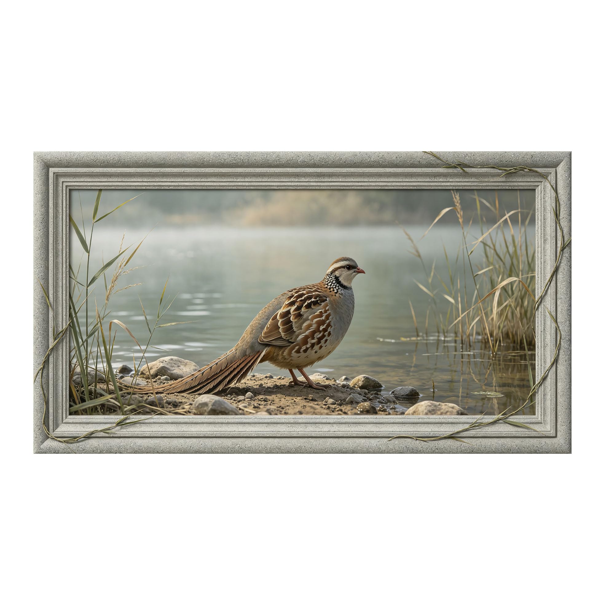 Murasolite 3D 3D Framed Wall Art 50cm×90cm Lake Shore Bird Landscape Realistic Style SelfAdhesive Fabric Mural Wall Decor, Peel and Stick No Damage to Wall for Bedroom Living Room
