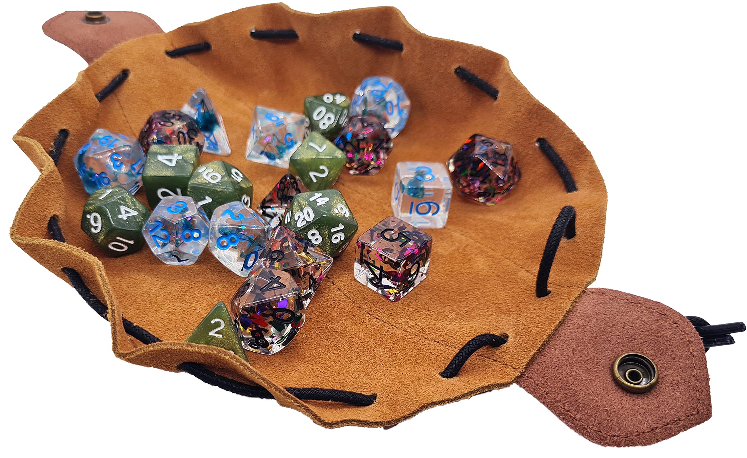 World of Dice - 2in1 Würfelbeutel und Würfelunterlage - Kunstleder, braun, Würfeltasche für DND Würfel