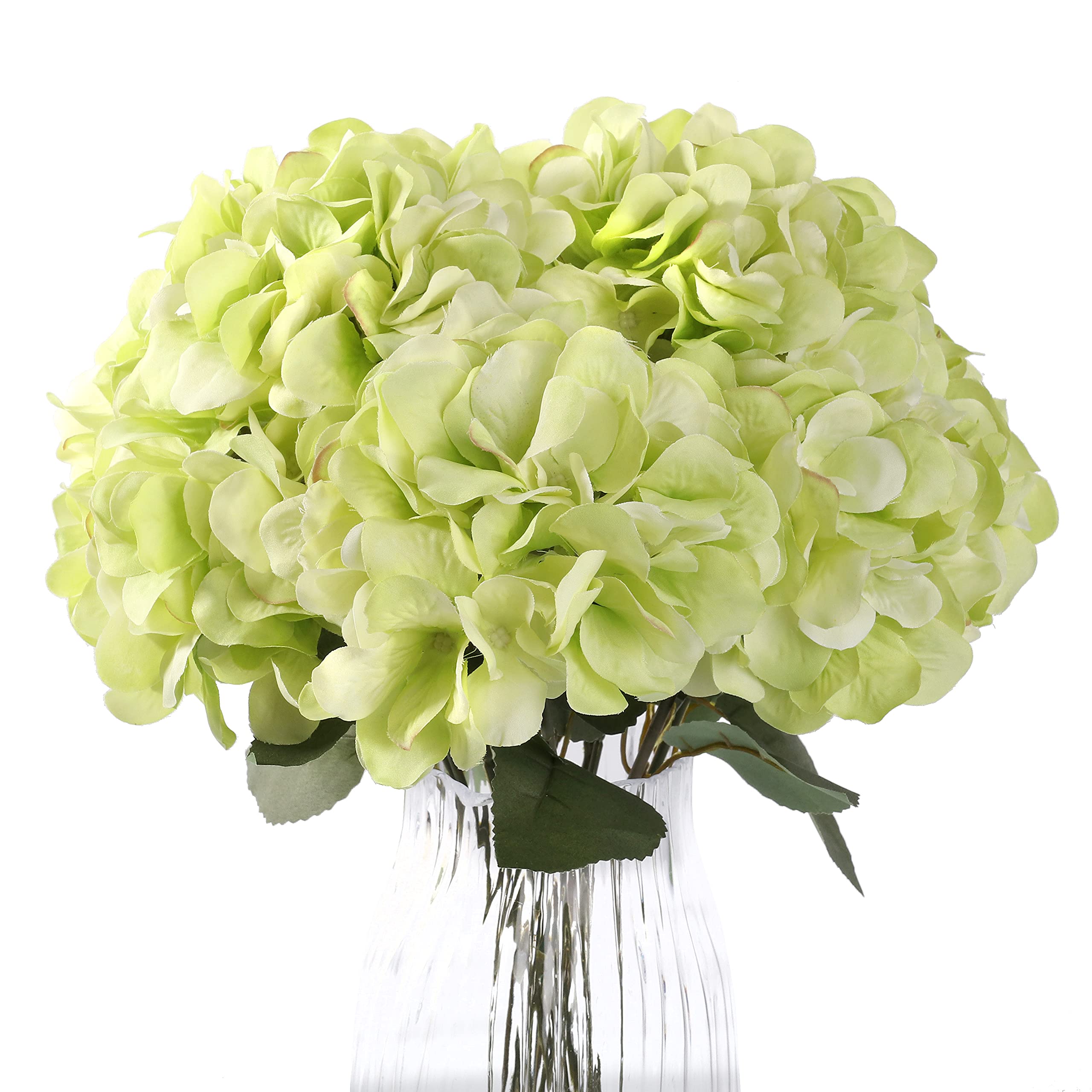 Louiesya Artificial Flowers Silk Hydrangea Flowers with 5 Big Heads Fake Flower Bunch Bouquet for Home Wedding Party Decor DIY (Green)