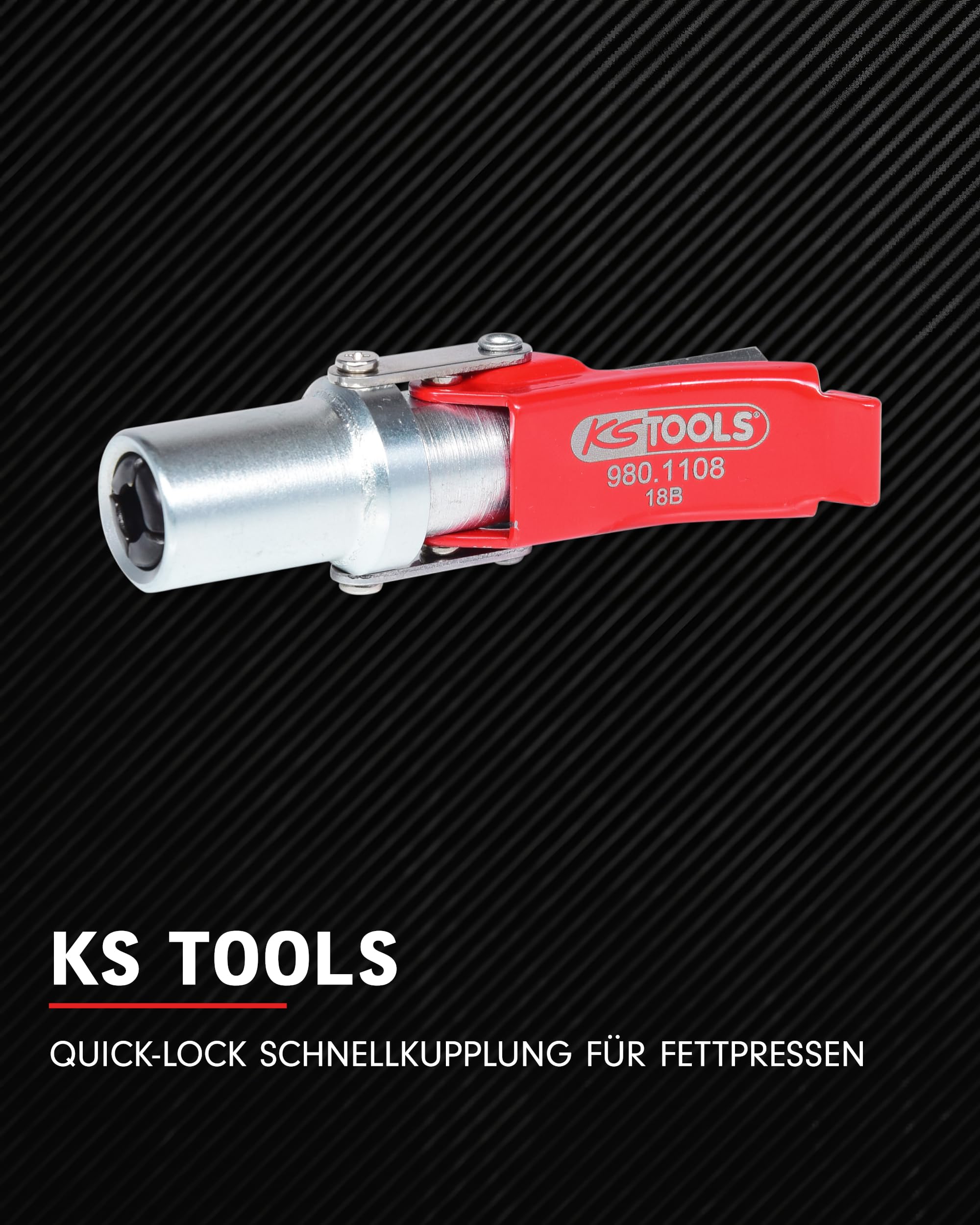 KS Tools 980.1108 Quick-Lock Schnellkupplung für Fettpressen, 1/8 Rot/Silber
