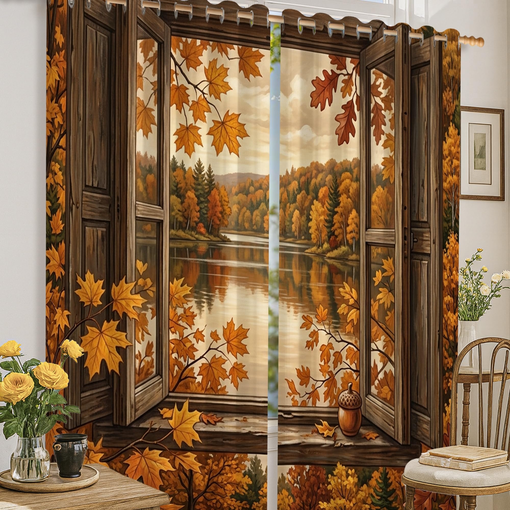 Rideaux occultants motif feuilles 132x183 cm rideau orange salon
