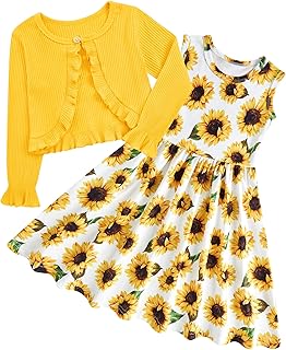 Toddler Girl Sleeveless Dresses and Long Sleeve Ruffle Cardigan 2 Piece Fall Outfits for 2-8T - Buy now