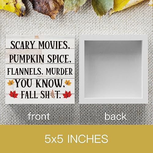 Miniatura 2 de Letrero rústico de madera de Halloween para otoño, lindo letrero decorativo de madera para pared, escritorio, decoración de baño, 5 x 5 pulgadas