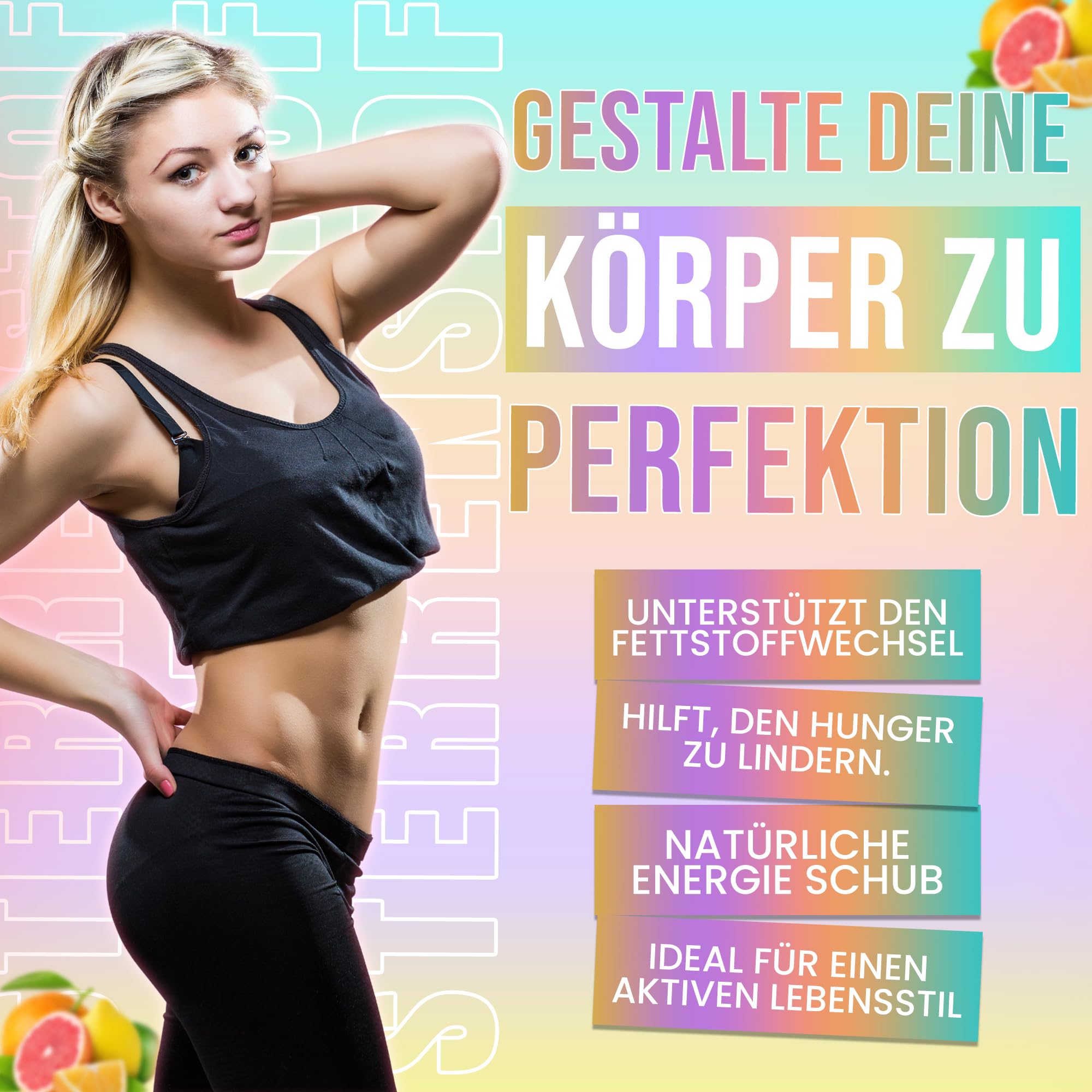 Sterrenstof Fat Burner – Funkige Zitrusfrüchte – Fettverbrenner Appetitzügler mit L-Carnitin, L-Tyrosin, L-Theanin, Grüntee-Extrakt, Koffein – Schnell abnehmen, Diät, 300g Pulver, 50 Portionen
