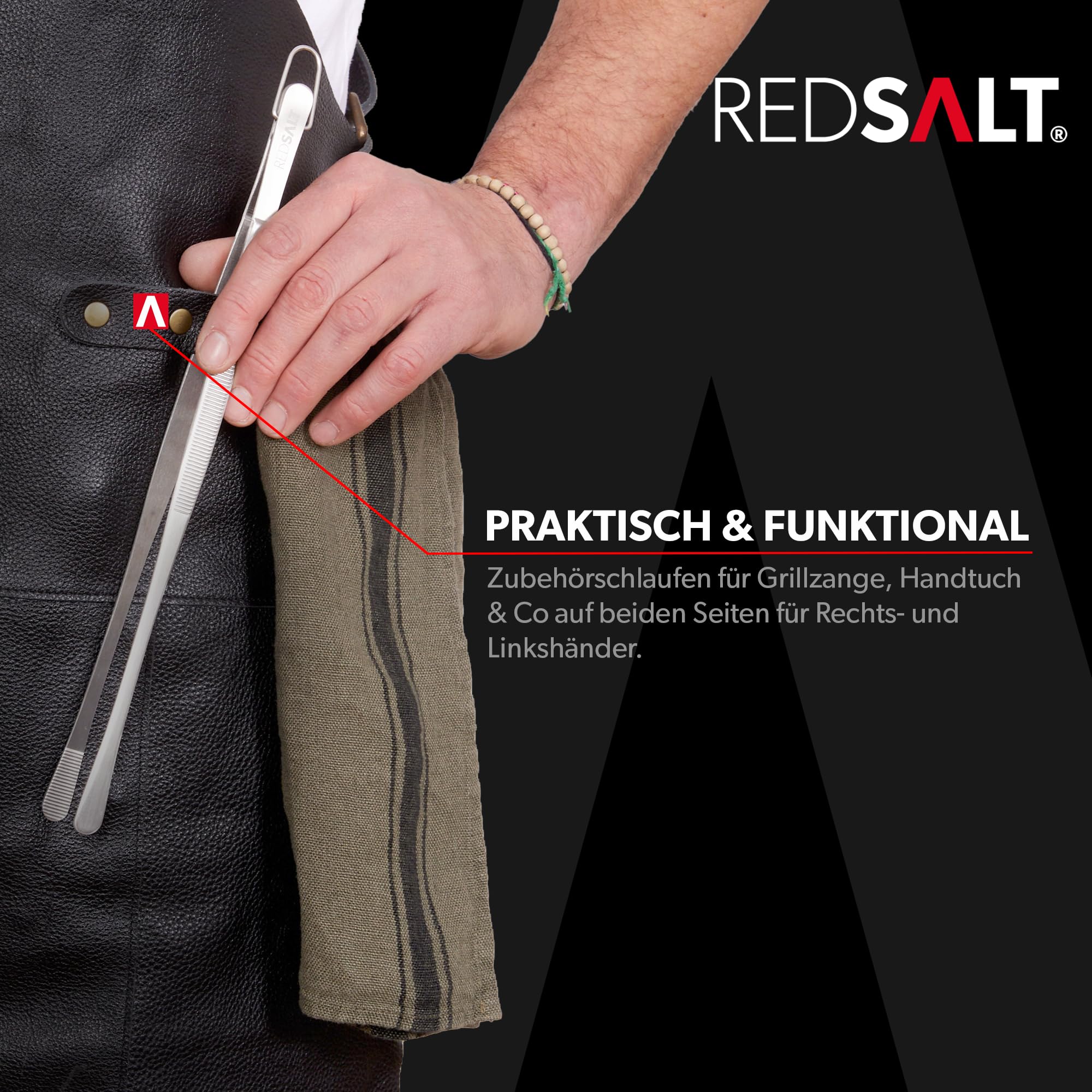 REDSALT® Fartuch skórzany klasy premium, 100% skóra bydlęca, 84 x 62 cm, crossback, profesjonalny fartuch do grillowania, fartuch roboczy, kuchnia, gastronomia, bar, barista | fartuch kuchenny,