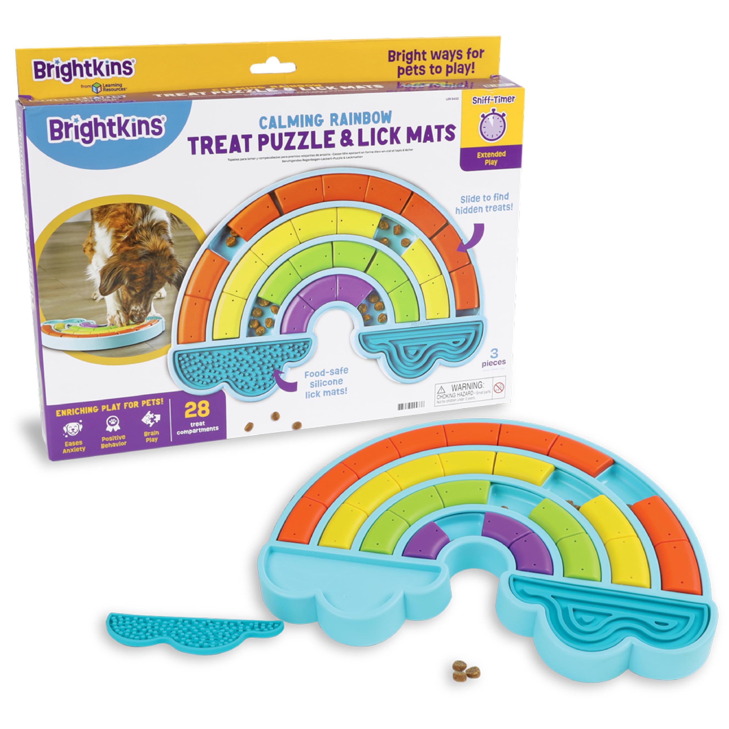 Brightkins Calming Rainbow Treat Puzzle & Lick Mats, Interactive Dog Toy, Lick Mat for Pet Training Slow Release Dog Feeding Mat