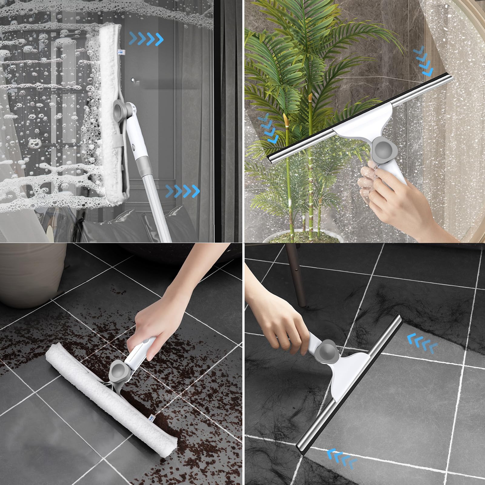 Raamreiniger, waterschuiver, professionele raamwisser met siliconen trekker en microvezelscrubber, raamreinigingsset voor badkamer, douche, vloer, glas, spiegel, auto