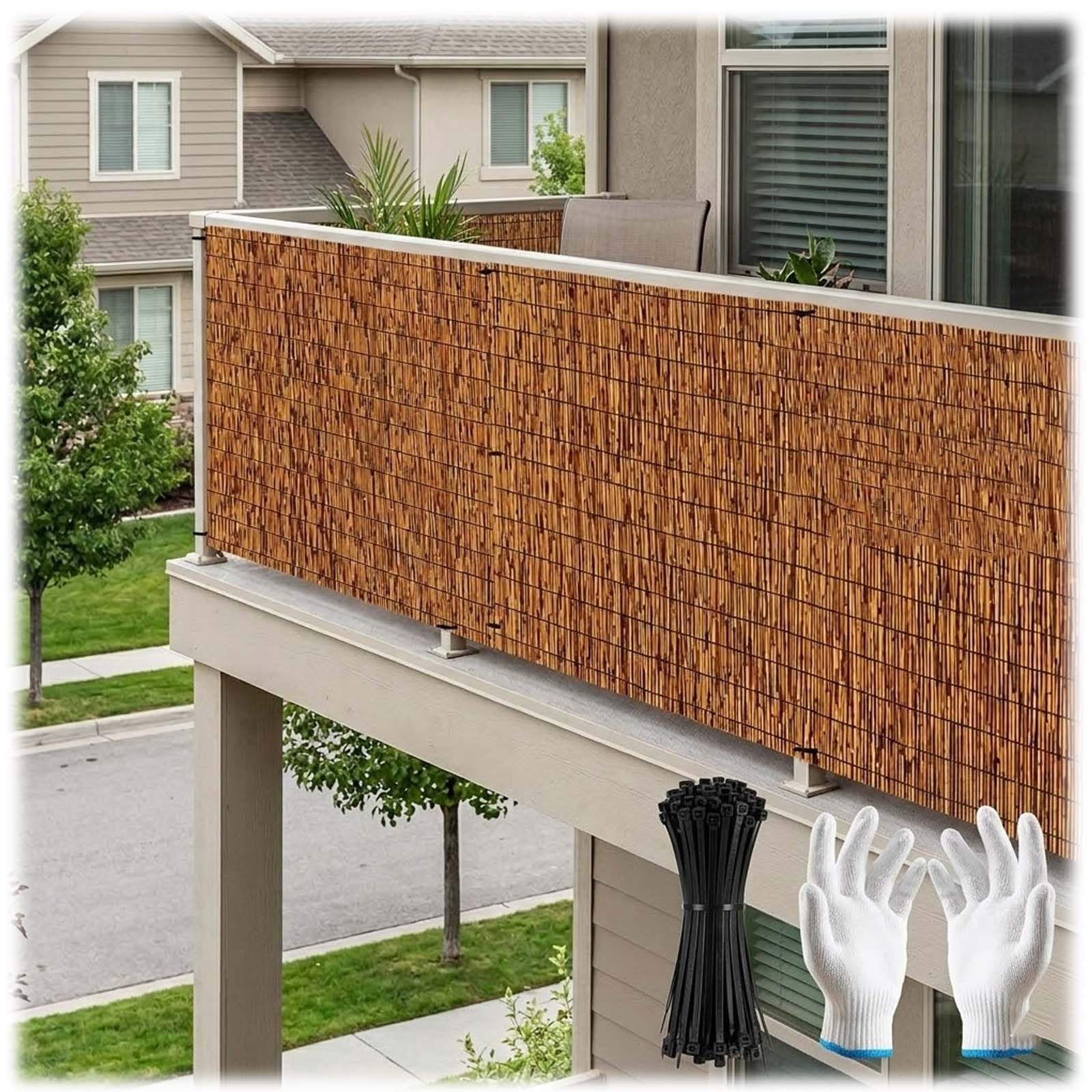 Cañizo de Bambú y Caña Pelada para Ocultación de Balcón, Rollo de valla de Cerramiento Natural Exterior, Malla de Privacidad para Terraza y Jardín 50/60/80/120/160cm(marrón,180x60cm)