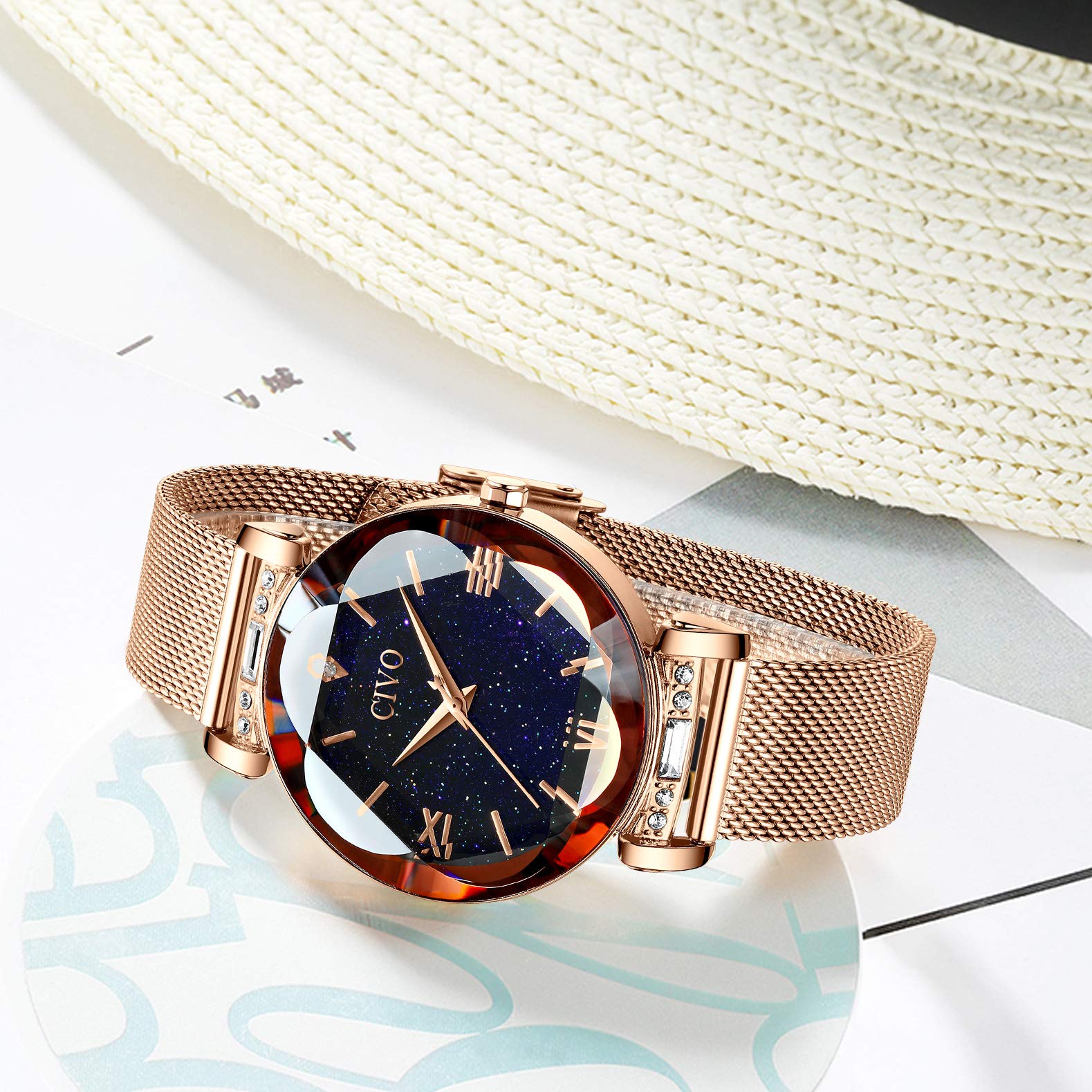 CIVO Relojes para Mujer Reloj Damas de Malla Impermeable Cuero Lujo Minimalista Elegante Banda de Acero Inoxidable Relojes de Pulsera Moda Vestir Negocio Casual Reloj de Cuarzo