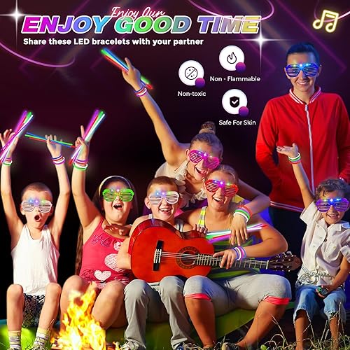Miniatura 5 de 165 piezas de suministros de fiesta que brillan en la oscuridad, 150 pulseras de palos brillantes a granel y 15 gafas intermitentes con luz LED,