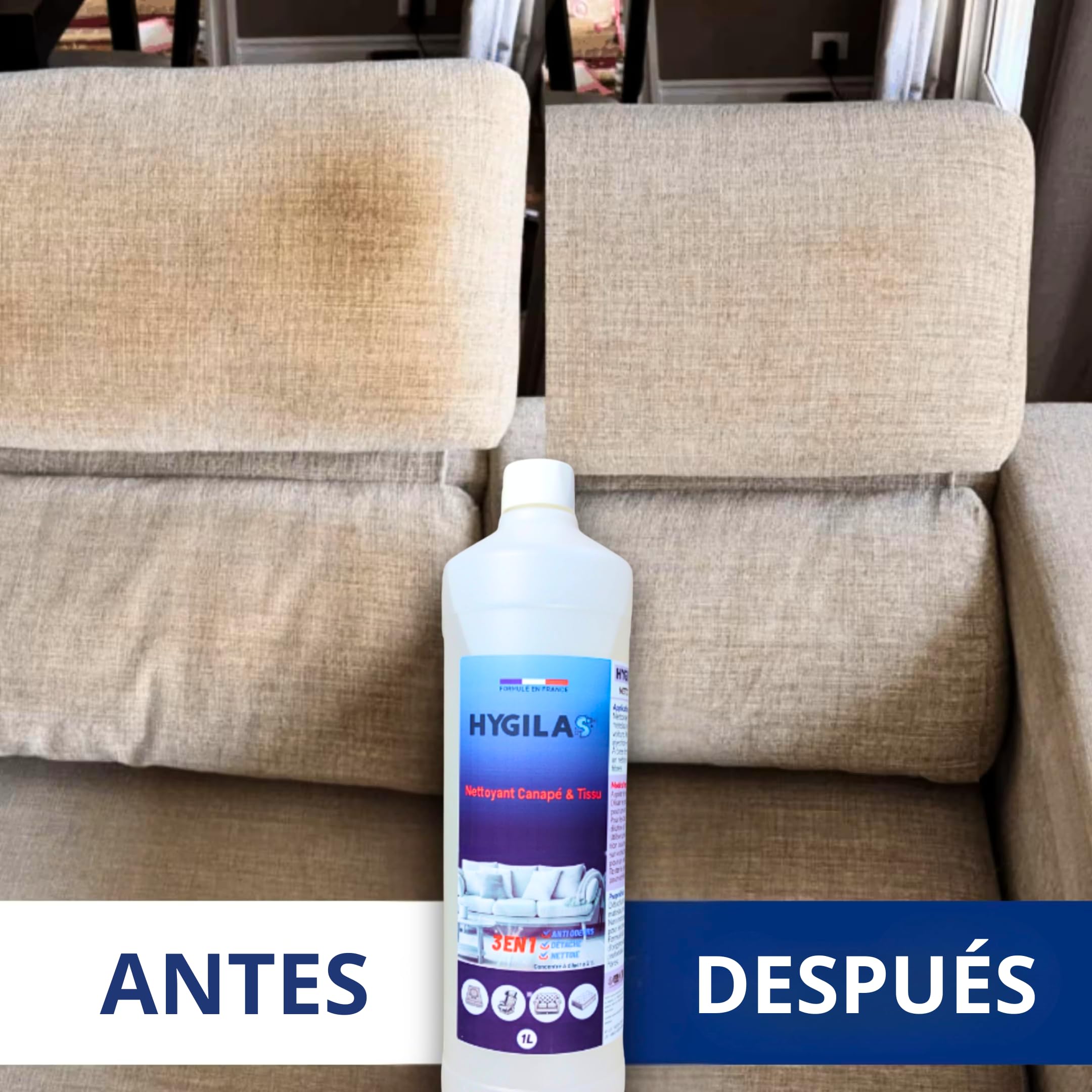 HYGILAS Limpiador de Sofás y Tejidos Profesional 1L - Concentrado para Diluir - Compatible con Inyección/Extracción y Máquinas de Limpieza - Colchones, Alfombras, Moquetas y Tapicería