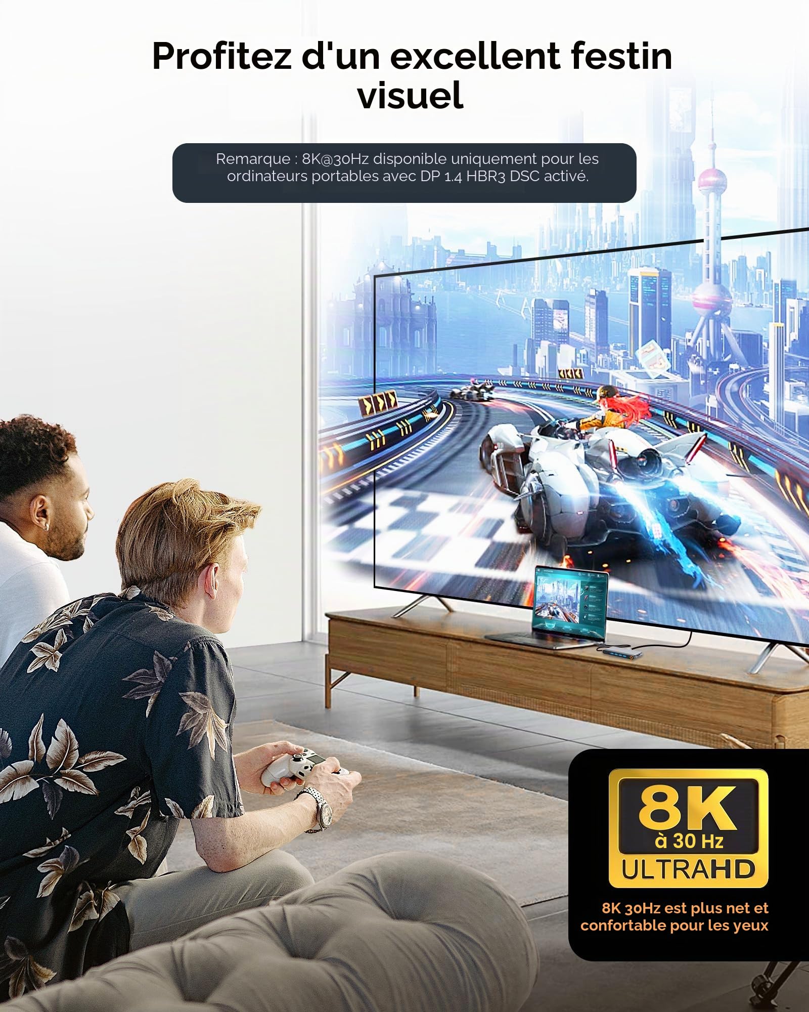NOVOO Station d'accueil USB C 4 moniteurs, hub USB C 14 en 1 avec DisplayPort 4K @ 120 Hz, 2HDMI 4K @ 60 Hz, VGA, 4USB-A+1USB-C, PD 100 W, Gigabit Ethernet, SD/TF, audio/micro pour MacBook Dell (câble
