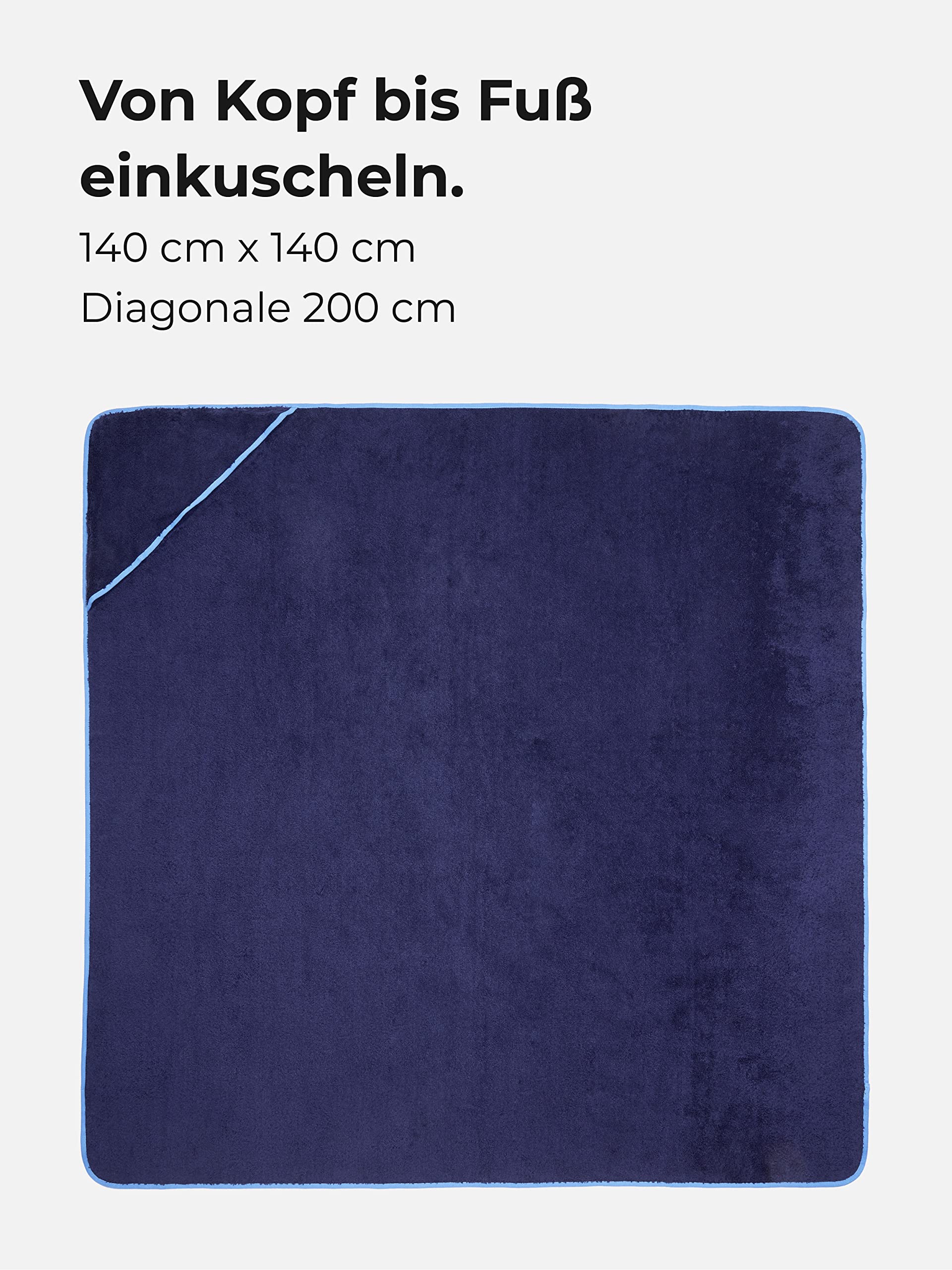 Sowel® Serviette avec Capuche, 100% Coton Bio, Draps de Bain pour Enfant et Adultes, 140 x 140 cm, Marine/Bleu