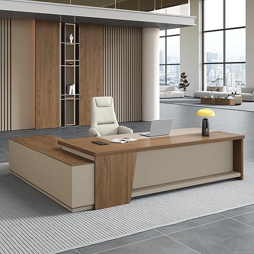 Miniatura 9 de L-Shaped Executive Desk with Shelves & Cabinets, Modern Wood Office Desk with Cable Management, Business Workstation for Home Office (Right,
