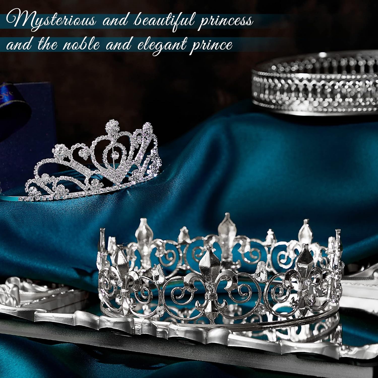 MTLEE 2 Pcs Halloween King Queen Crowns Crystal Set