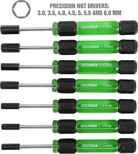 Miniatura 9 de OEMTOOLS 22563 Juego de destornilladores hexagonales de precisión de 7 piezas, verde y negro, controladores hexagonales métricos para joyería y