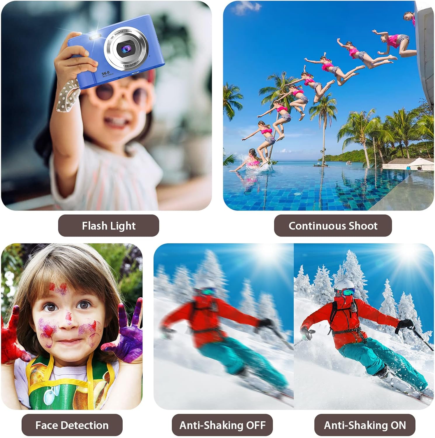 iebrt digital camera1080p mini vlogging camera video camera lcd screen 16x digital zoom 36mp rechargeable point and shoot camera for compact portable