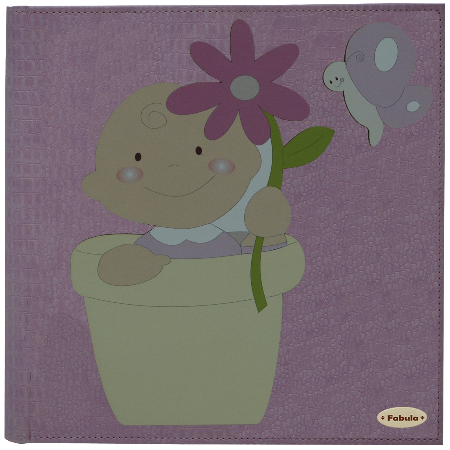 Fabula Linea Bimbo - Diario Nascita Bimbo Fiore Rosa - Formato cm 19x25 con Copertina in Ecopelle Rosa e Applicazioni in Legno - 28 Pagine - cod. 15753