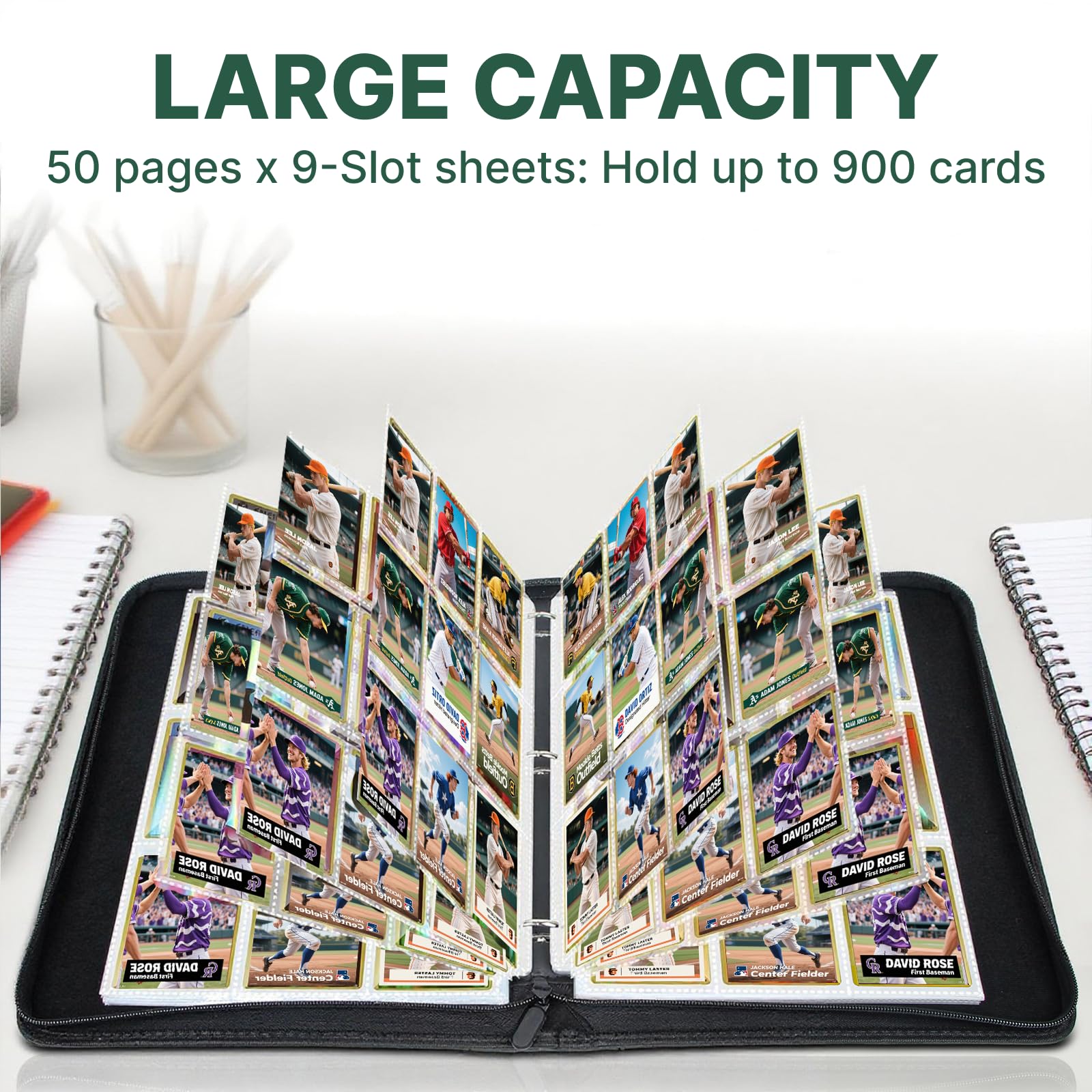 MIXPOET Trading Card Binder, Cards Folder Album with Sleeves, 9 Slot 900 Pockets, Collectible Games Storage Holder - Image 2