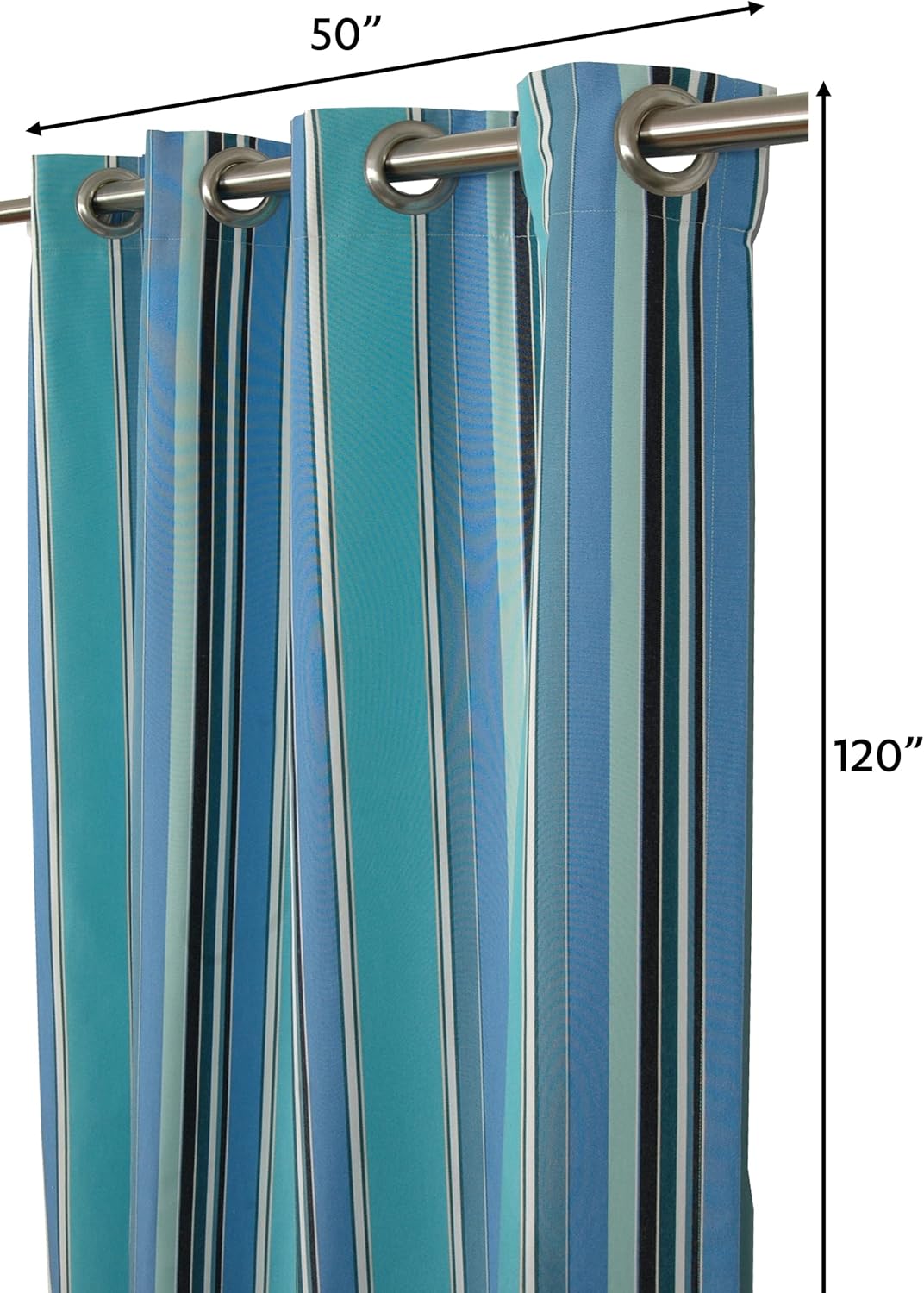 Outdoor/Indoor Sunbrella Curtain 120 inch x 50 inch Water Resistant/Weather Resistant with 8 Stainless Steel Grommets Stripe Dolce Oasis