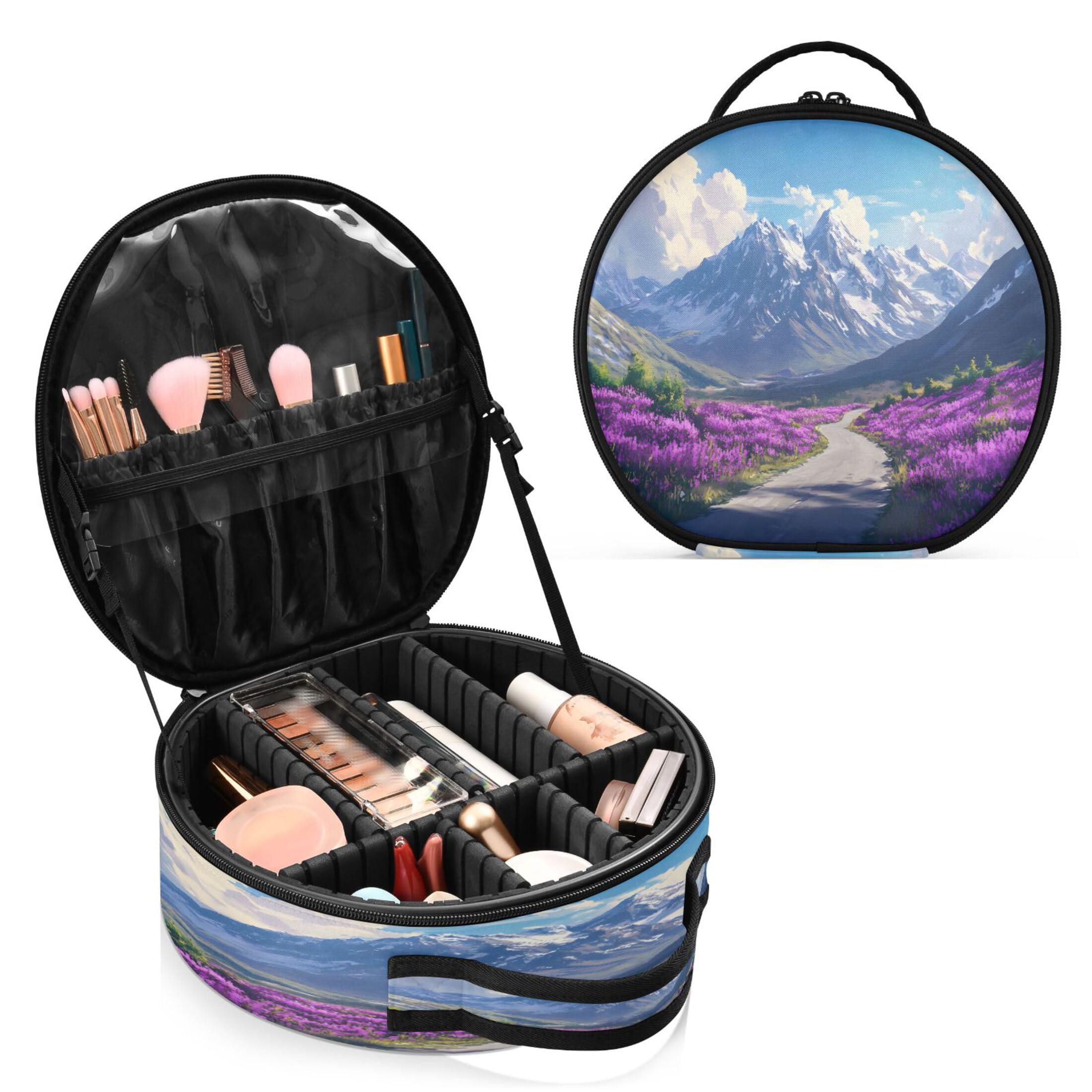 Takiito Beautiful Mountains Travel Makeup Case Portable Makeup Box Artist Cosmetic Case Organizer With Adjustable Dividers