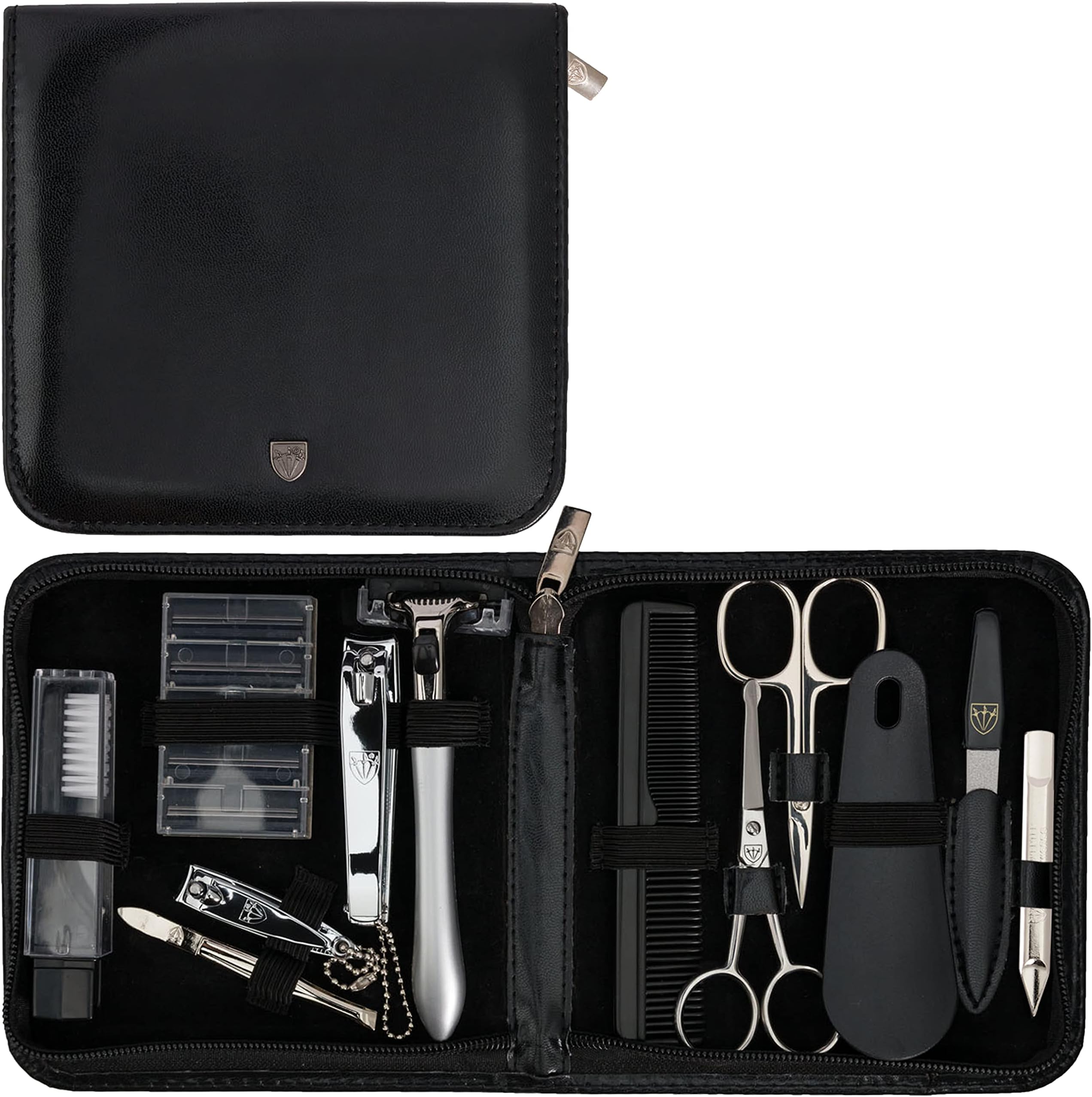 brand quality 12 piece manicure pedicure grooming kit set for professional finger & toe nail care tweezers file clipper fashion leather case in gift box, Made by 3 Swords (33514)