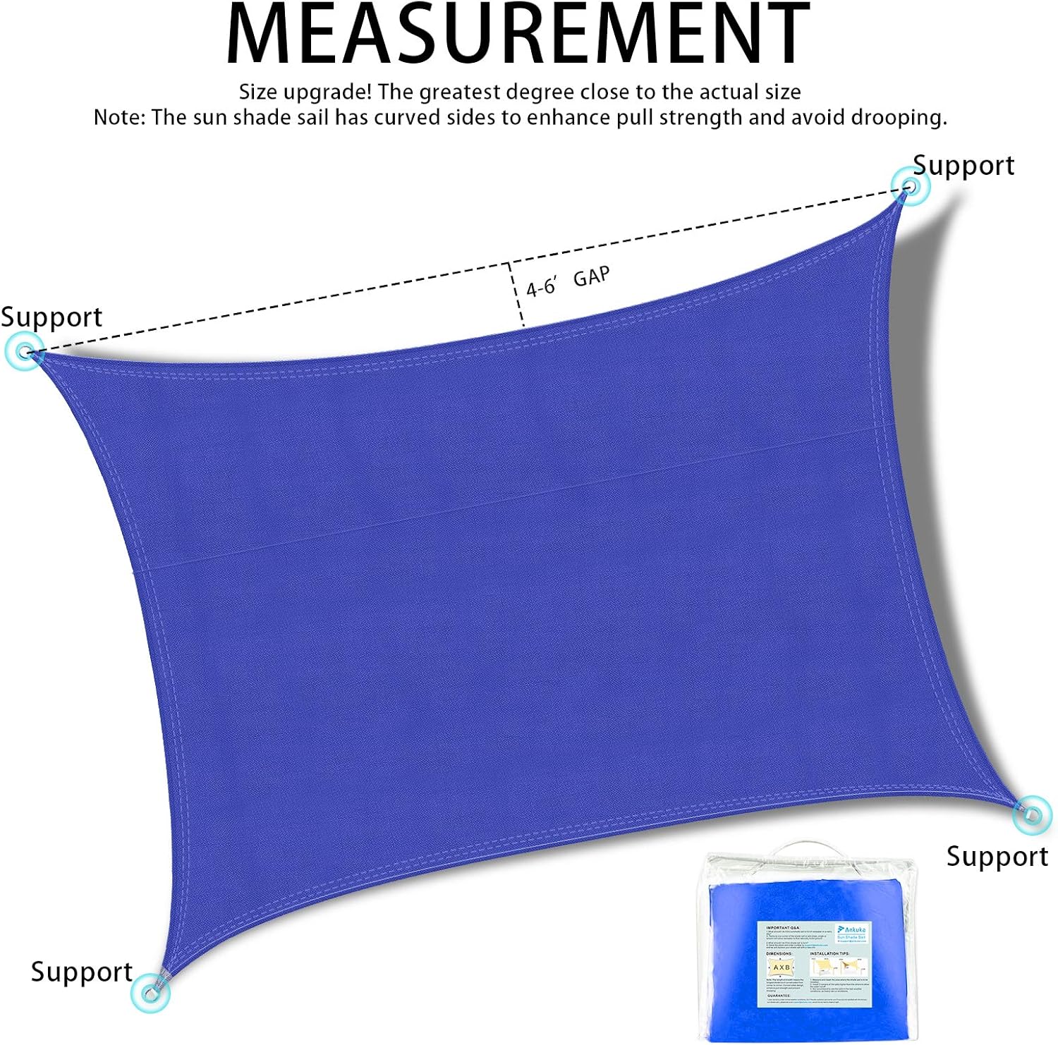 Ankuka Waterproof Sun Shade Sails Canopy Awning Shelter, UV Blockage Backyard Patio Garden Carport(13'x19.5', Blue)
