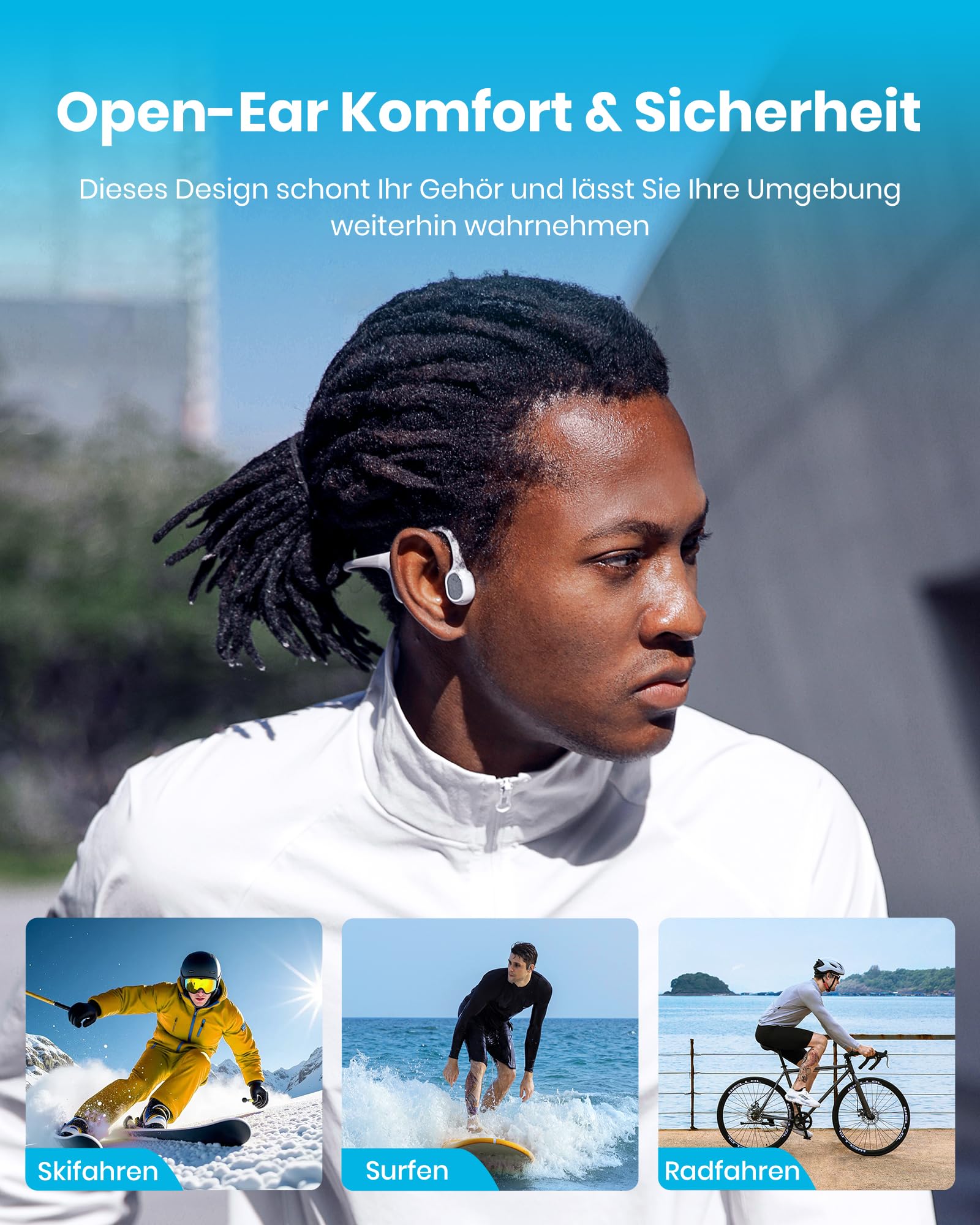 mojawa Run Plus New Knochenschall Kopfhörer Schwimmen mit 32GB MP3-Player, IP68 Wasserdicht Bluetooth 5.2, Open-Ear Sport-Headset, ENC-Mikrofon für klare Anrufe, für Laufen, Radfahren & Surfen