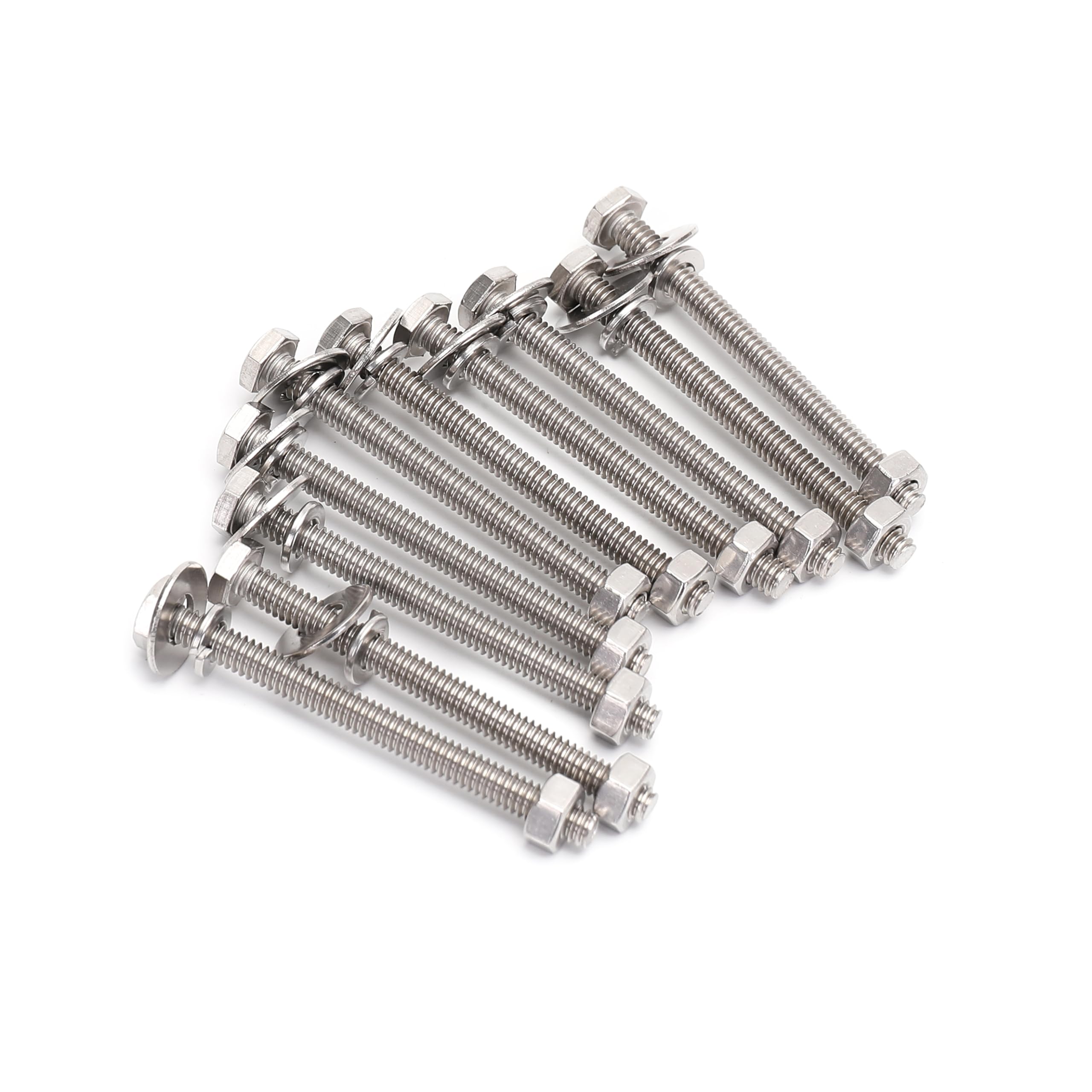 QXSKSLH 5/16-18x3 Complete Set Hex Head Screw Bolts,Nuts,Fender Flat washers,Split Lock Washers,Fully Threaded, Stainless Steel 18-8（304）, Bright