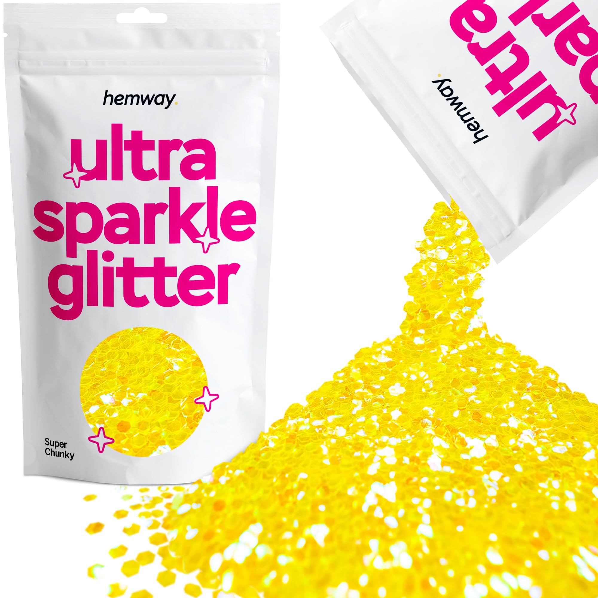 Hemway ultra brillo de la chispa - Super Chunky 1/8" 0,125" (3mm) - cosmético seguro, la resina de epoxy, manualidades, bodas, Decoraciones - 100g - UV fluorescente amarillo de neón