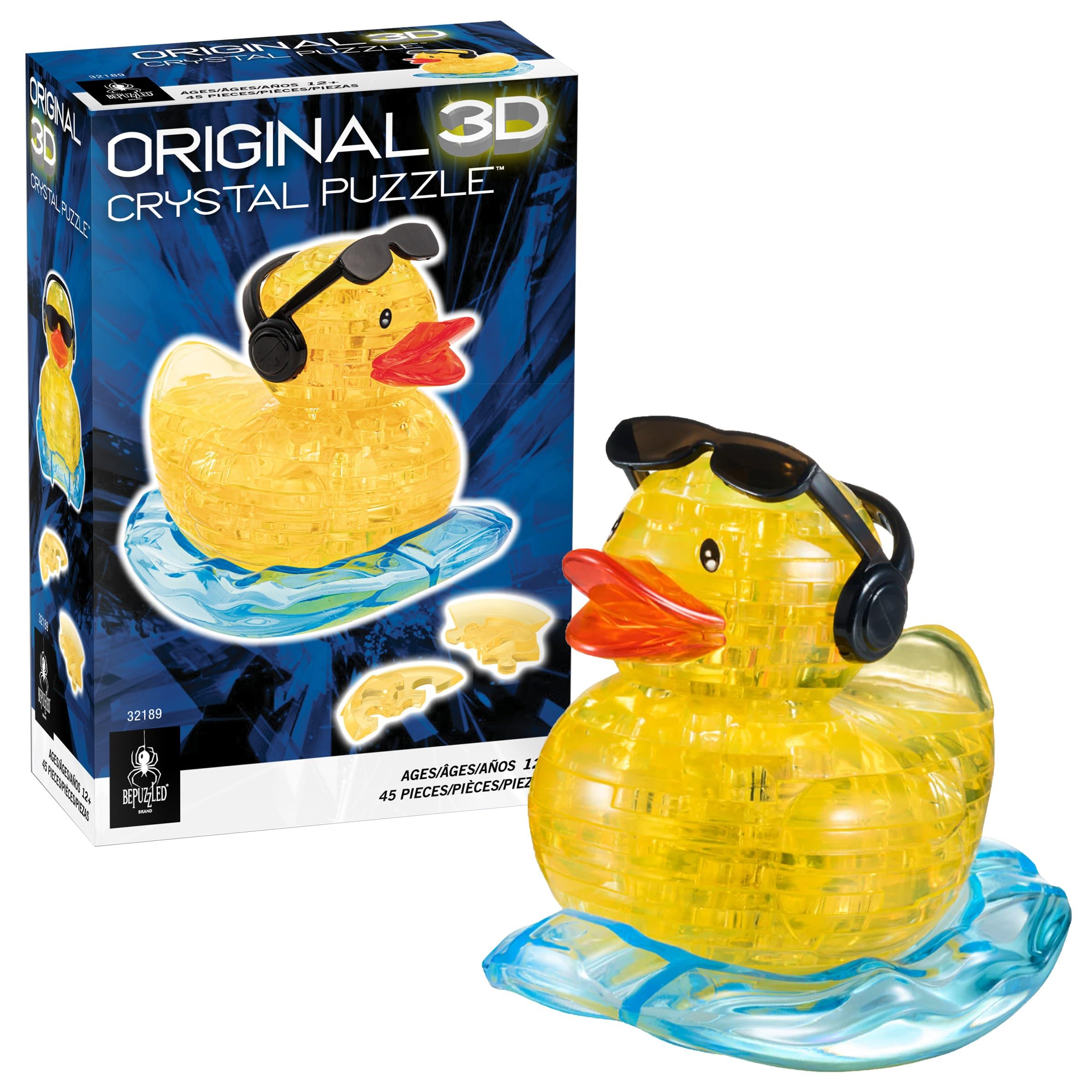BePuzzled Yellow Rock'n Duck Standard Original 3D Crystal Puzzle, Perfect for Puzzlers Ages 12 and Up, Challenging to Complete and Beautiful to Display, Collect Them All
