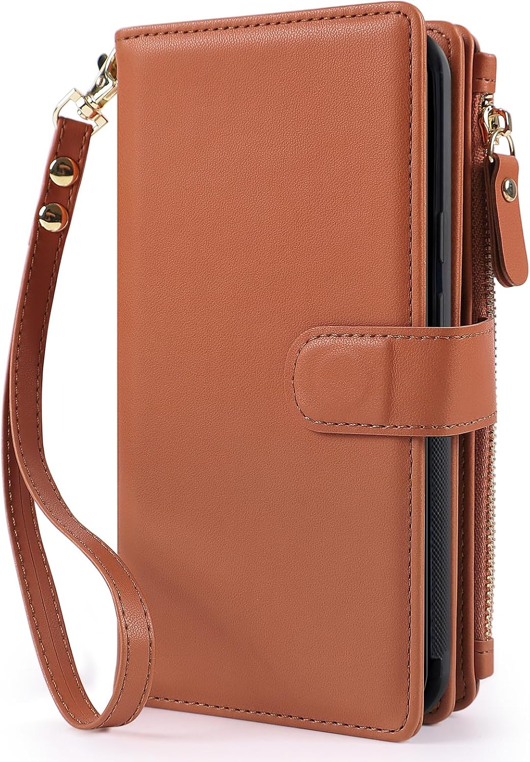 2 in 1 for Google Pixel 9/9 Pro / 10/10 Pro 6.3" Wallet Case Magnetic Compatible with Magsafe RFID Blocking Card Holder Detachable Phone Cover Zipper Purse Kickstand Wrist Strap for Men Brown