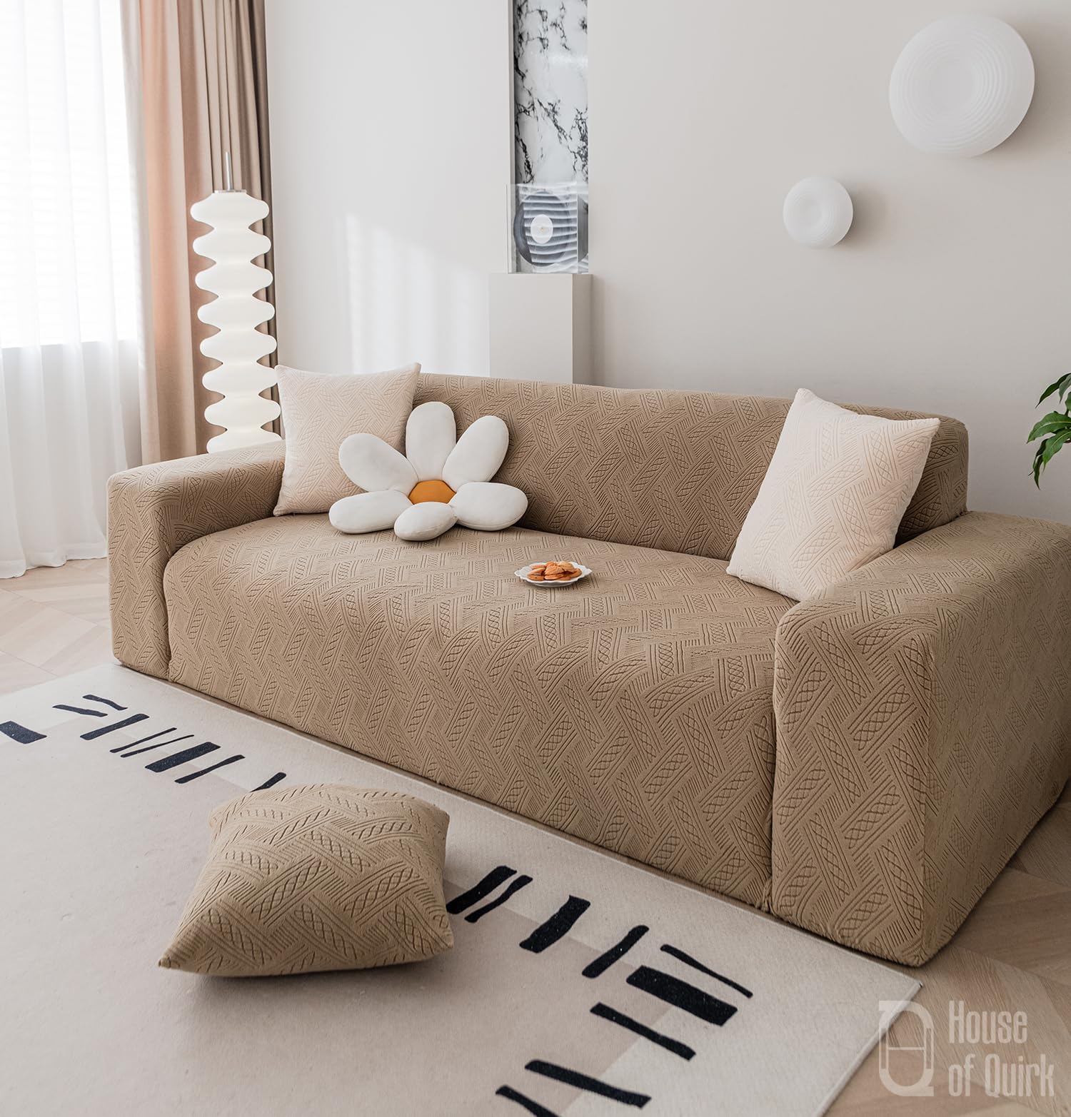 House of Quirk Universal Single Seater 220 GSM Jacquard Fabric Sofa Cover Soft Touching Cover for Couch Flexible Stretch Sofa Slipcover (Camel, 90-140cm)-image-40