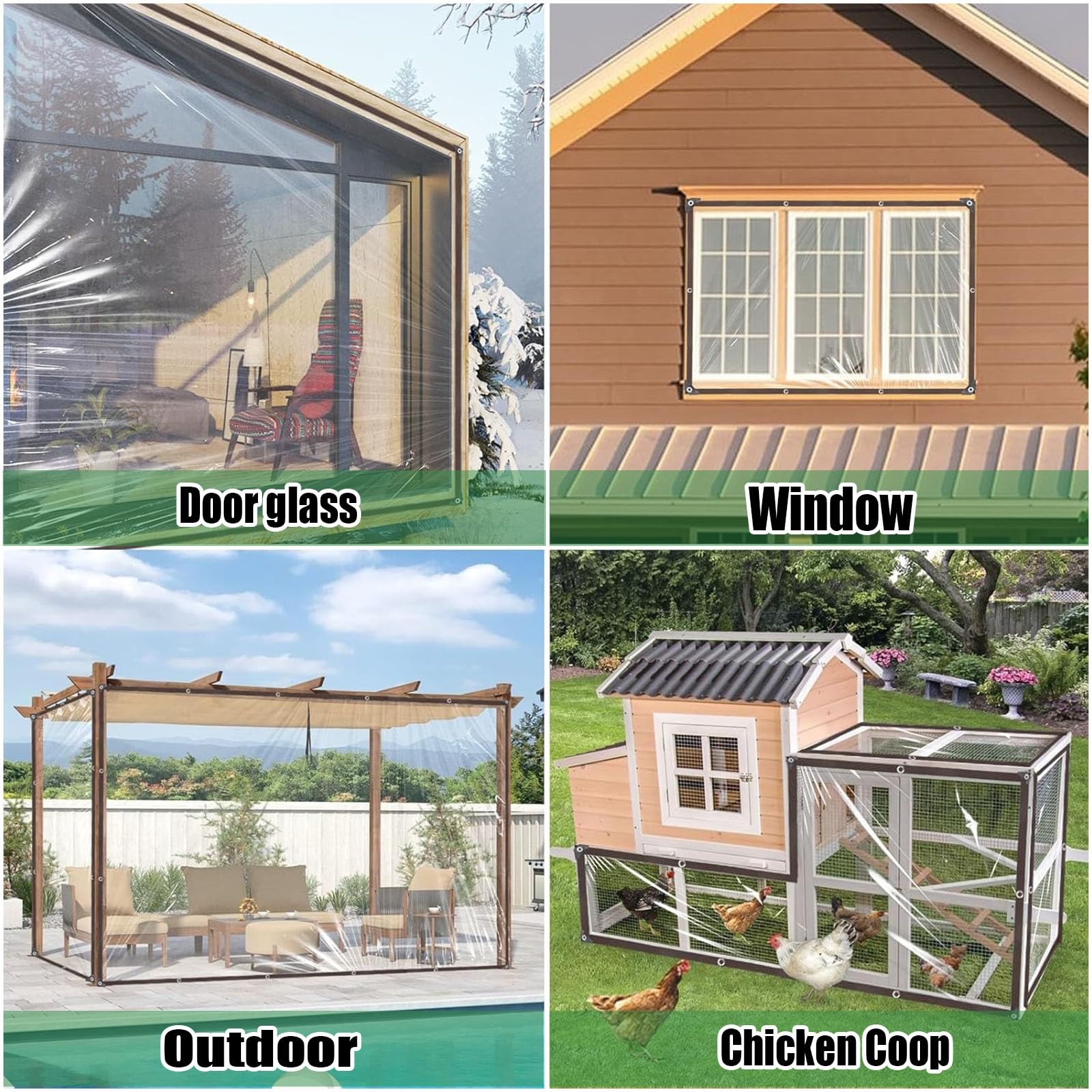 Plane Transparent 135 x 210 cm Ultra Reißfeste Gewebeplane mit Verstärkten Ösen Abdeckplane Schutzplane aus PVC Faltbar mit Seil für Garten Camping & Outdoor, transparent