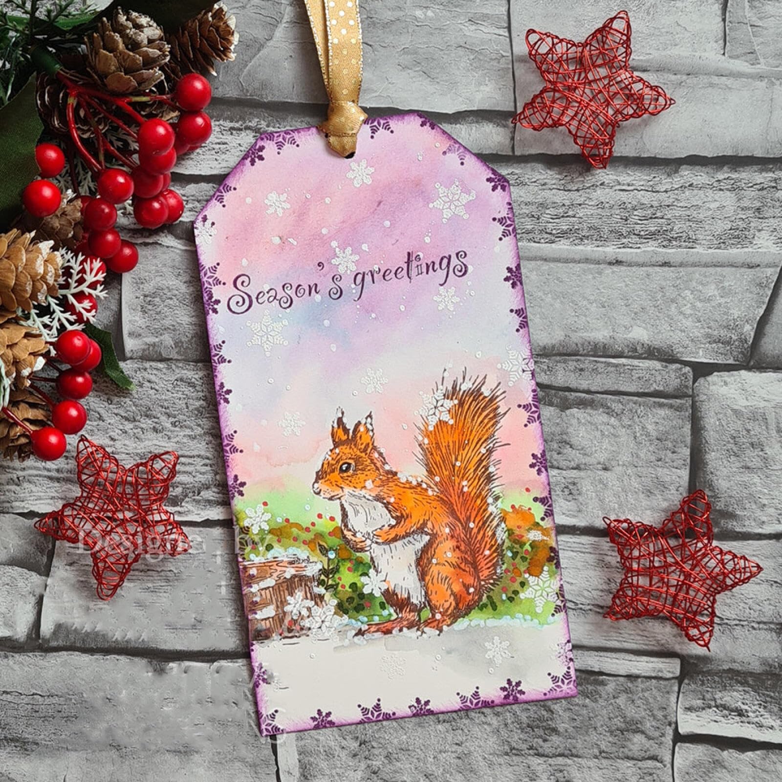 Squirrel Harvest Stamps & Dies Set - Silicone Clear Stamps With Metal Cutting Dies For Card Making