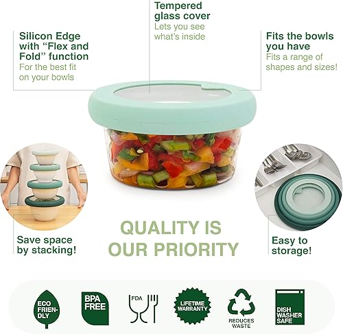 Miniatura 2 de Food Huggers Tapas de repuesto para recipientes de almacenamiento de vidrio  Tapas de silicona y vidrio que no se agrietan  Se adapta a marcas de