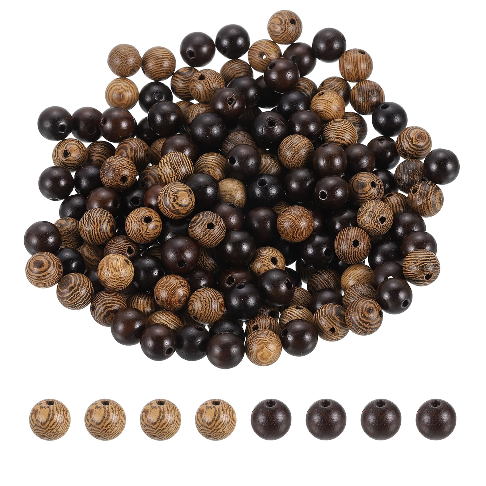 sourcing map 200pcs Round Wooden Beads, 8mm Dia Small Wood Beads for DIY Crafts, Bracelet, Wristlet, Necklace, Jewelry Making, Khaki Brown&Black โ image 1