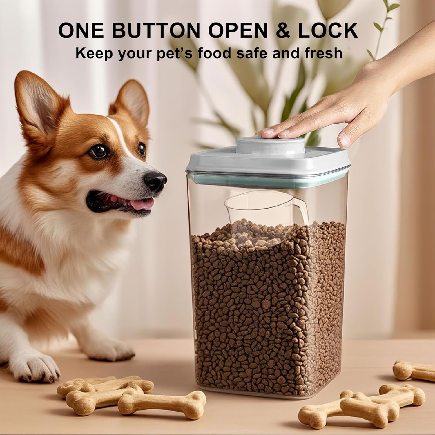 3-5 Lbs Dog-Cat Treat Container Pop Pet Food Storage Container for Kibble & Treats with 130ml / 0.13qt Measure Scoop, Stackable Pop Lid Plastic Container (4000ml / 4.2qt *2)