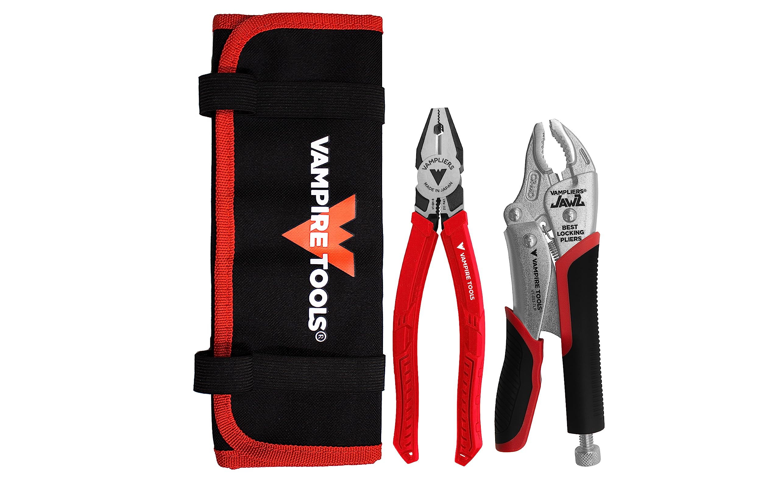Vampliers Red/Black 2-Pc Specialty Screw Extraction Pliers Set: Includes Jawz 7.5" Vise-Grip Locking Pliers + 8" Pro Linesman Pliers With Wire Cutter And Tool Pouch: Vt-001-S2np.
