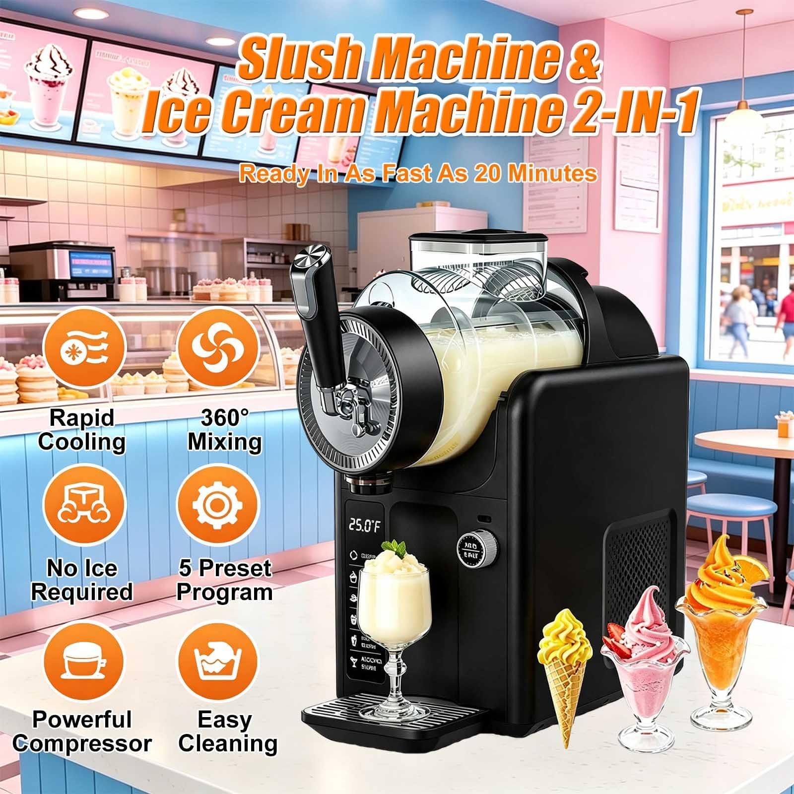 Máquina para hacer helados de 185 W, máquina de bebidas congeladas de 2 litros con 5 programas, pantalla LED y limpieza automática, no necesita hielo para batidos, batidos, cócteles