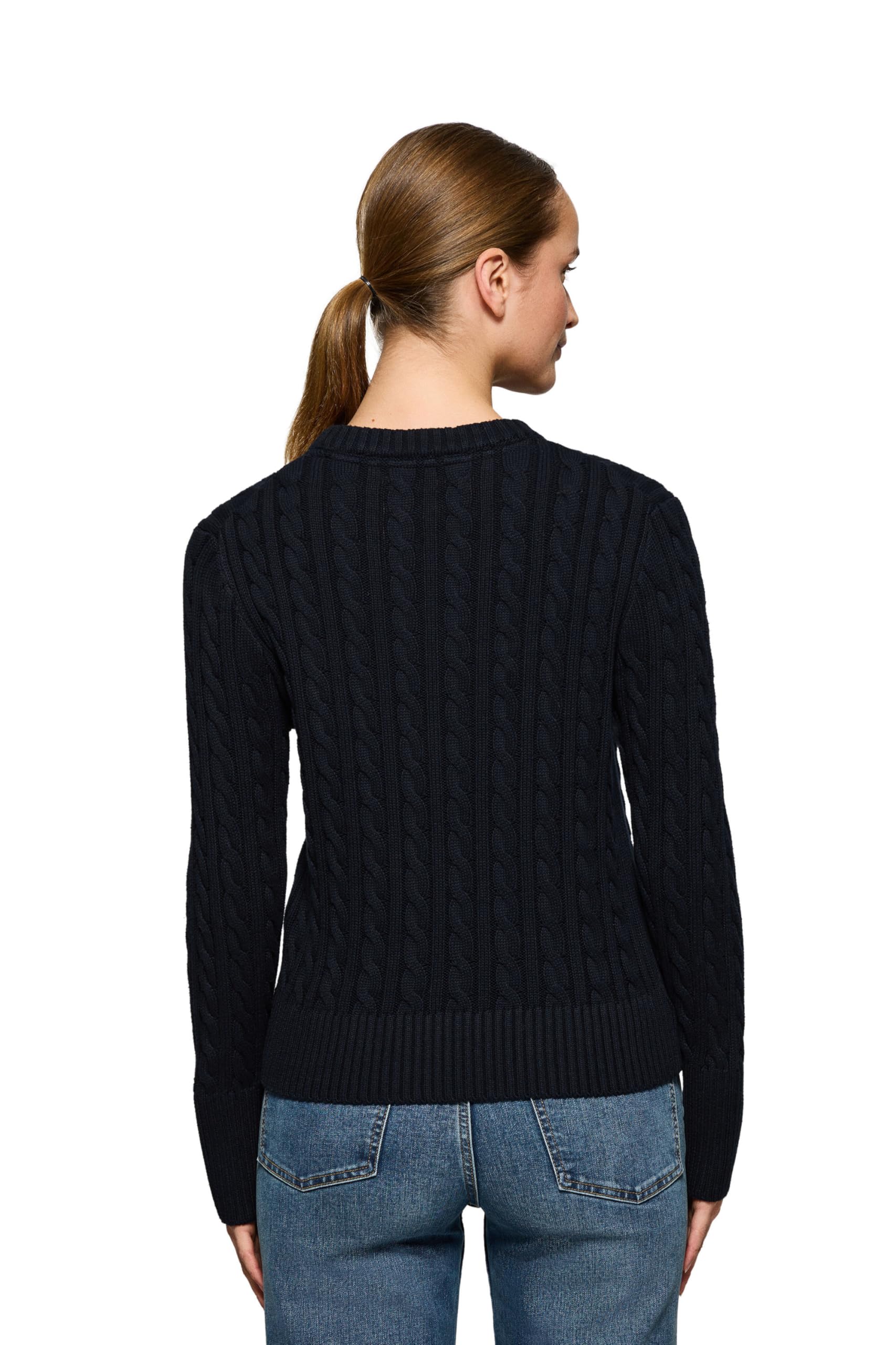 Polo Club Pull en Maille Torsadée pour Femme avec Col Rond et Broderie 100% Coton